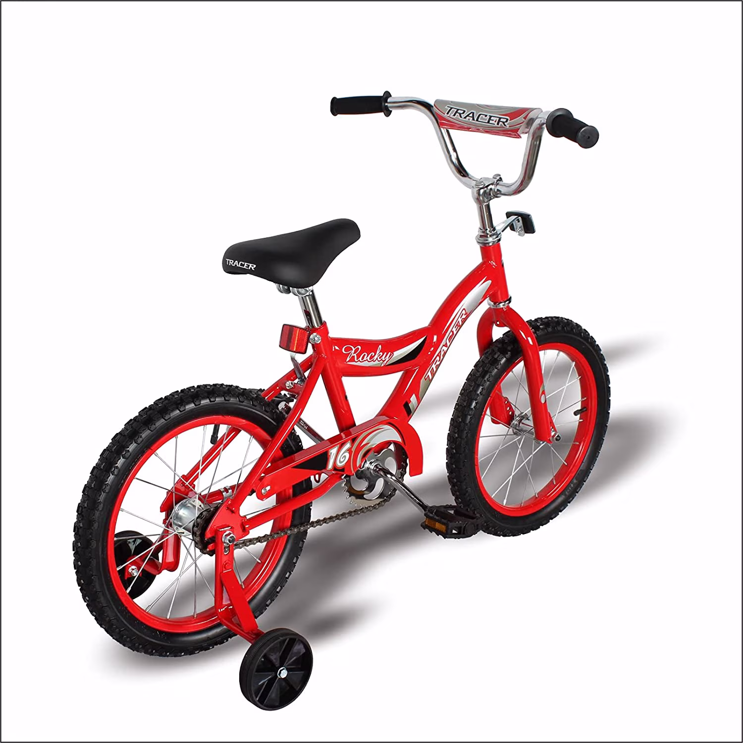 WonderWheels 16" BMX S-Type Frame Bicycle Coaster Brake One Piece Crank Chrome Rims Black Tire Kid's Bike - Red - Image 4