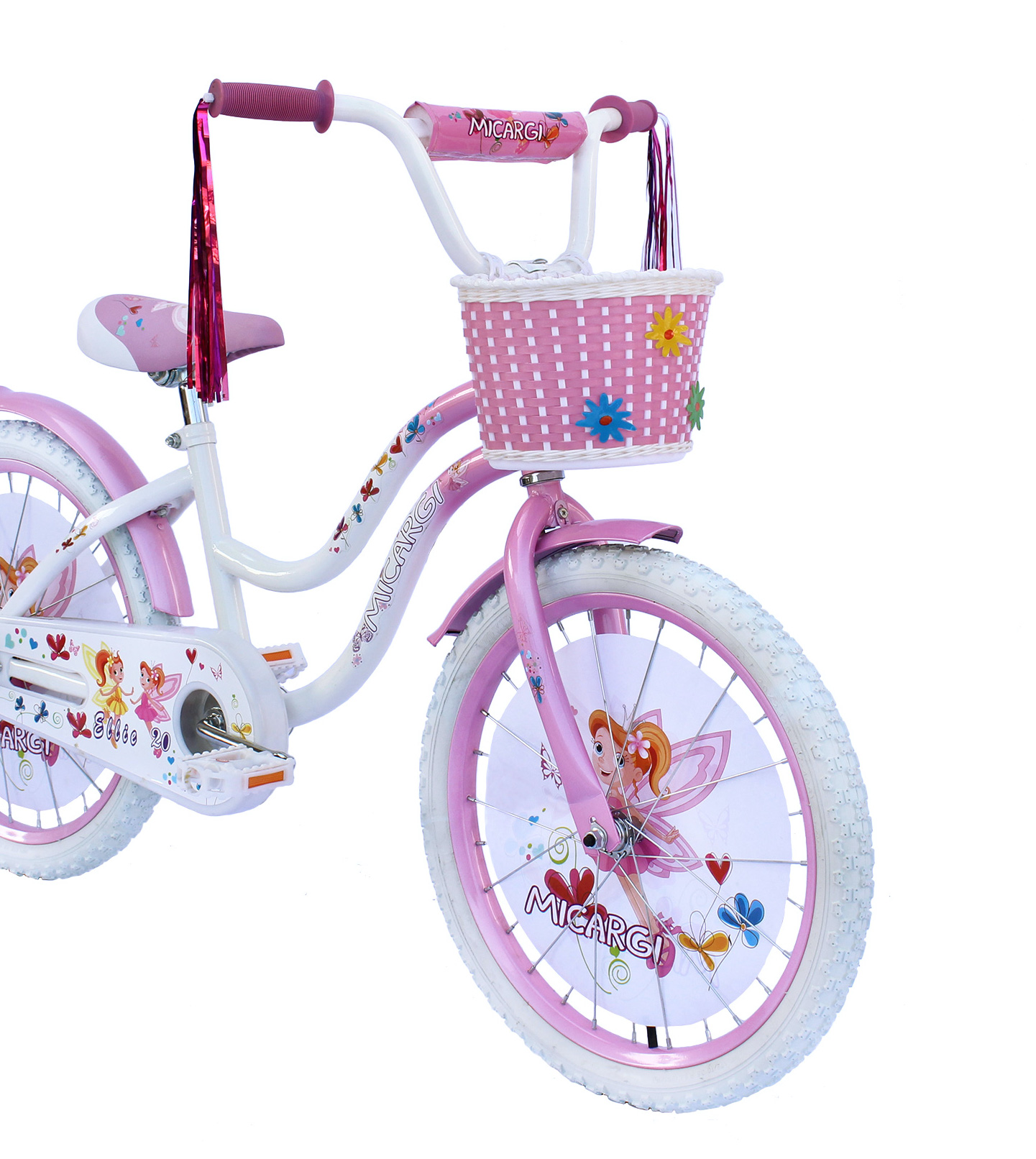 WonderWheels 20" Kids Cruiser Bicycle Steel Frame Coaster Brake White and Baby Blue with Basket - Image 4