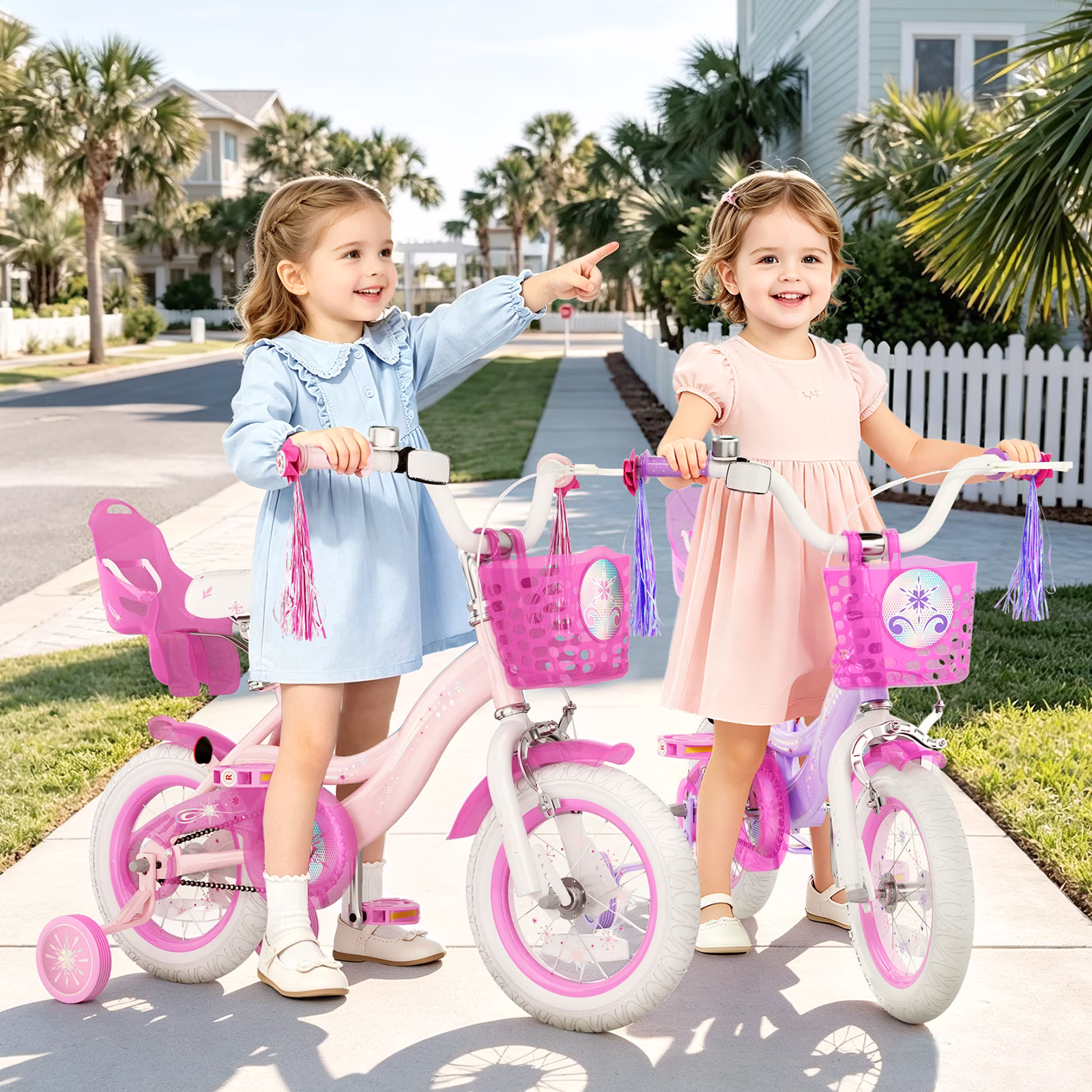 XJD 12 inch Toddler Girls Bike for age 2-4 Years Child Bike With Training Wheels, Kids Bike With Handbrake Basket, Princess Bicycle Pink - Image 2