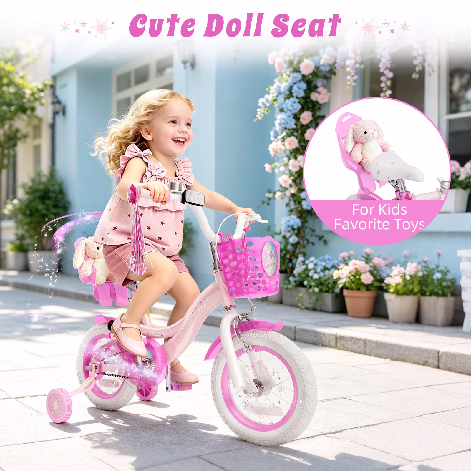 XJD 12 inch Toddler Girls Bike for age 2-4 Years Child Bike With Training Wheels, Kids Bike With Handbrake Basket, Princess Bicycle Pink - Image 4