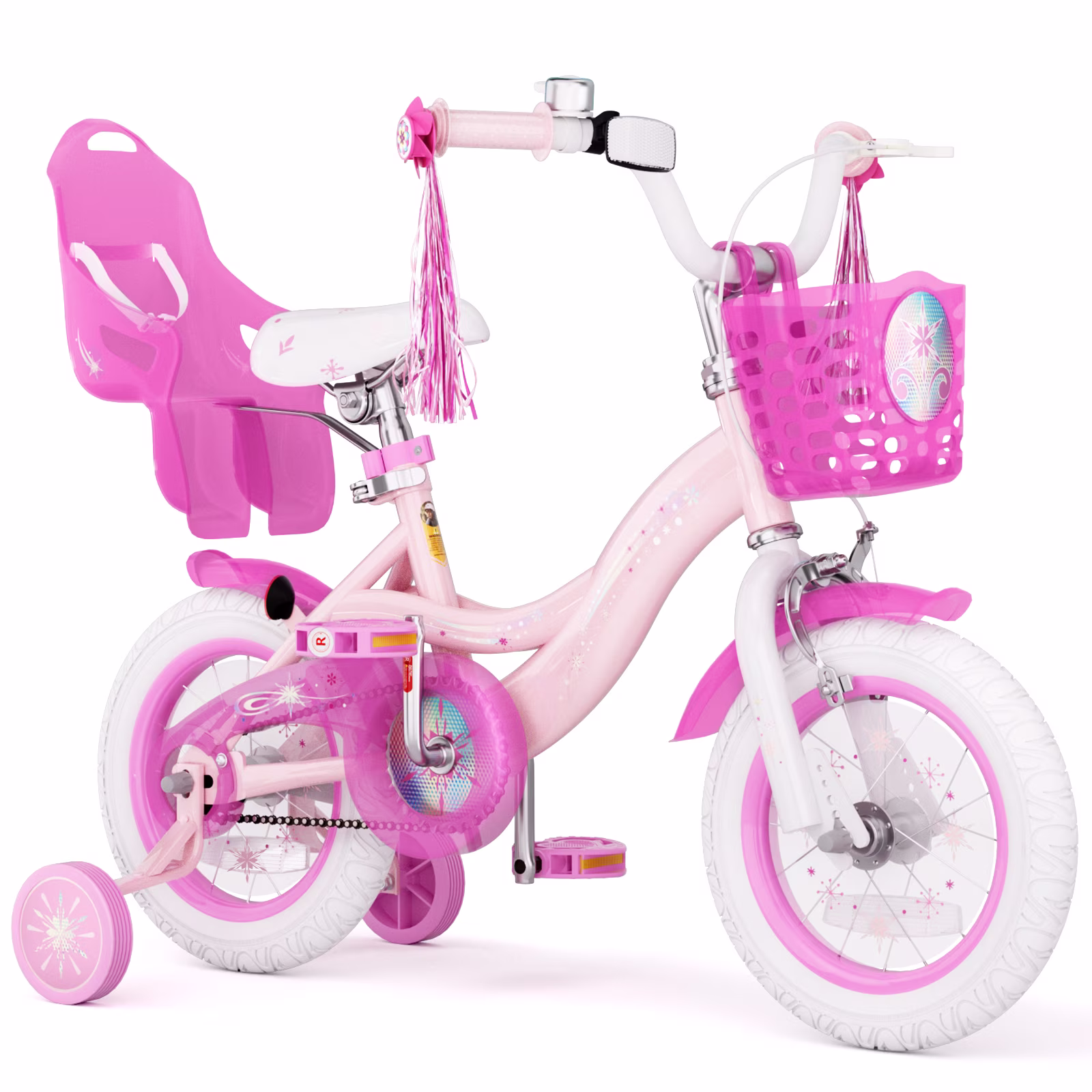 XJD 12 inch Toddler Girls Bike for age 2-4 Years Child Bike With Training Wheels, Kids Bike With Handbrake Basket, Princess Bicycle Pink