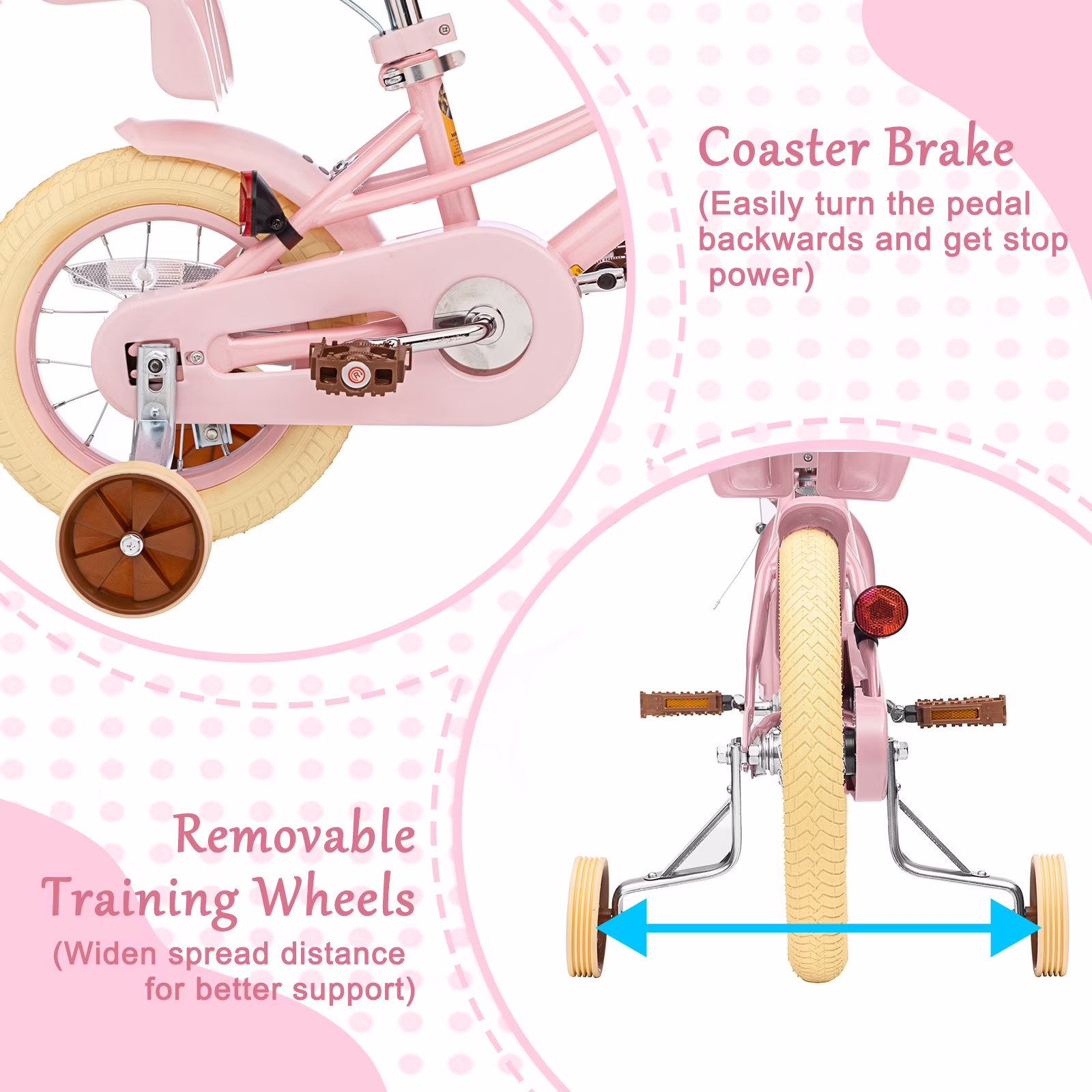 XJD 14 inch Girls Bike for Kids 4-8 Years Old, Children Bike with Training Wheels, Doll Seat, Streamers and Basket, Toddler Girls Bike, Pink - Image 5