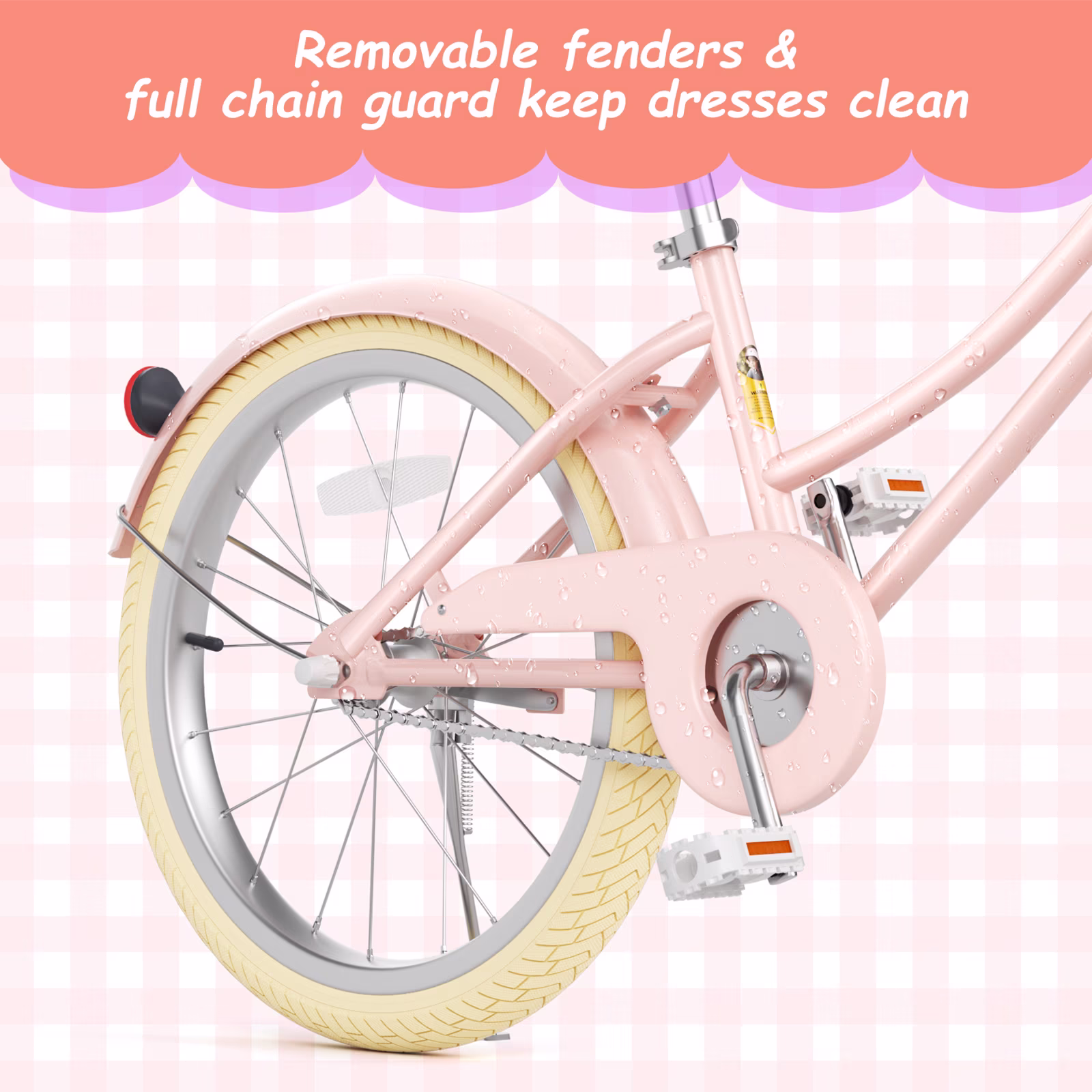 XJD 20 inch Girls Bike for 6-12 Years Old Toddlers and Kids, Kid's Bicycle with Basket and Kickstand, Retro Style Childrens Bike for Teen Girls, Pink - Image 5