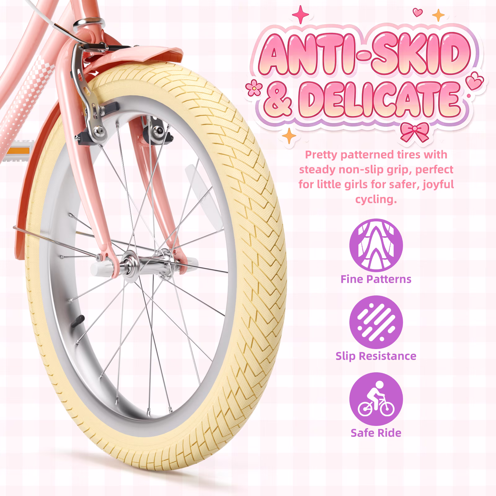 XJD 20 inch Girls Bike for 6-12 Years Old Toddlers and Kids, Kid's Bicycle with Basket and Kickstand, Retro Style Childrens Bike for Teen Girls, Pink - Image 4