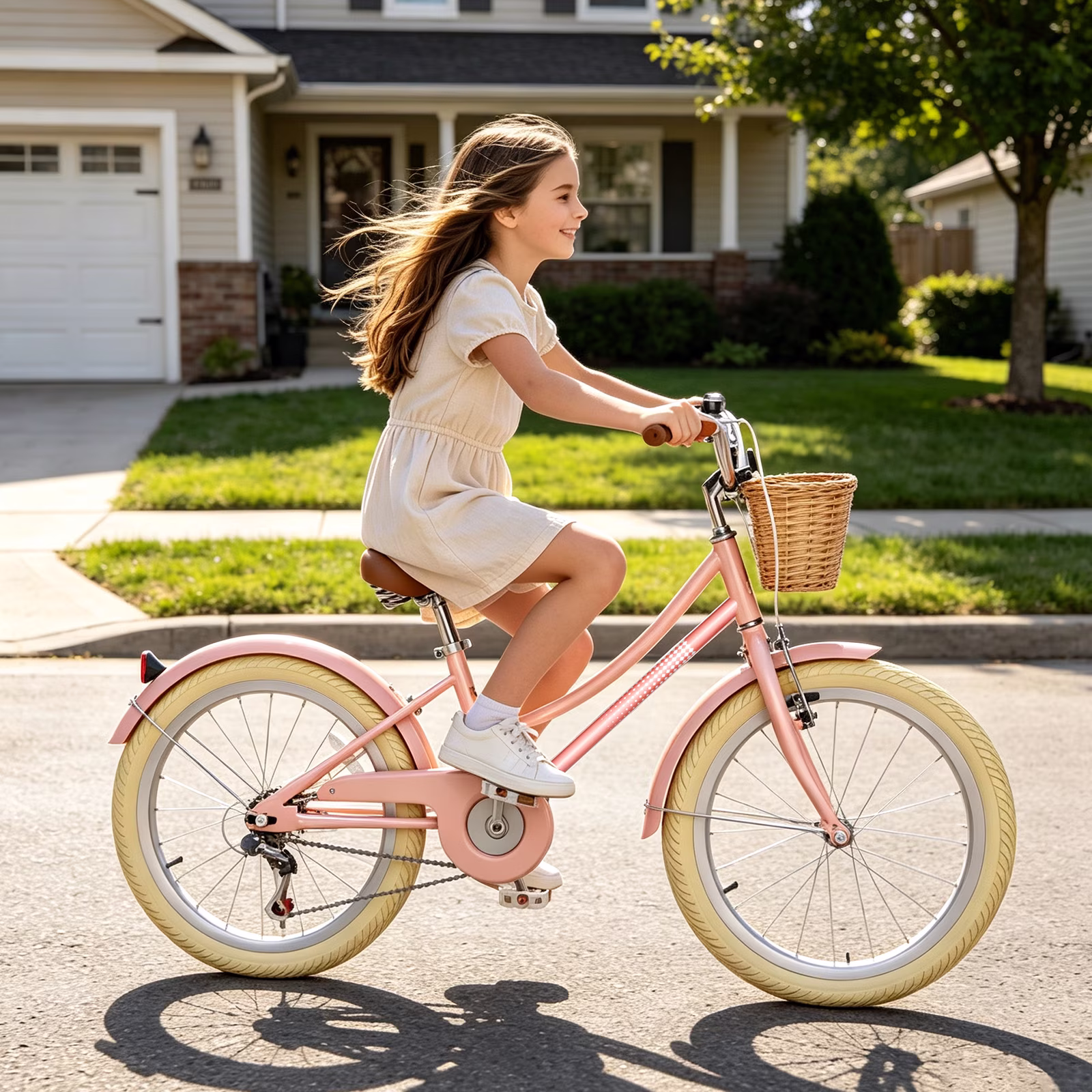 XJD 20 inch Girls Bike for 6-12 Years Old Toddlers and Kids, Kid's Bicycle with Basket and Kickstand, Retro Style Childrens Bike for Teen Girls, Pink - Image 2