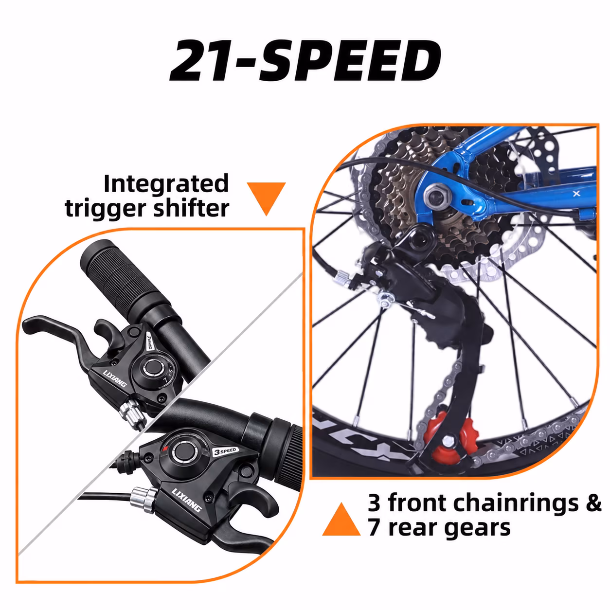 XJD 24 Inch Kids Mountain Bike, 21-Speed, Front Suspension & Dual Disc Brakes, 20 24inch Teen Bike 6-14 Years Old, Man Mountain Bike For boy, Blue - Image 2