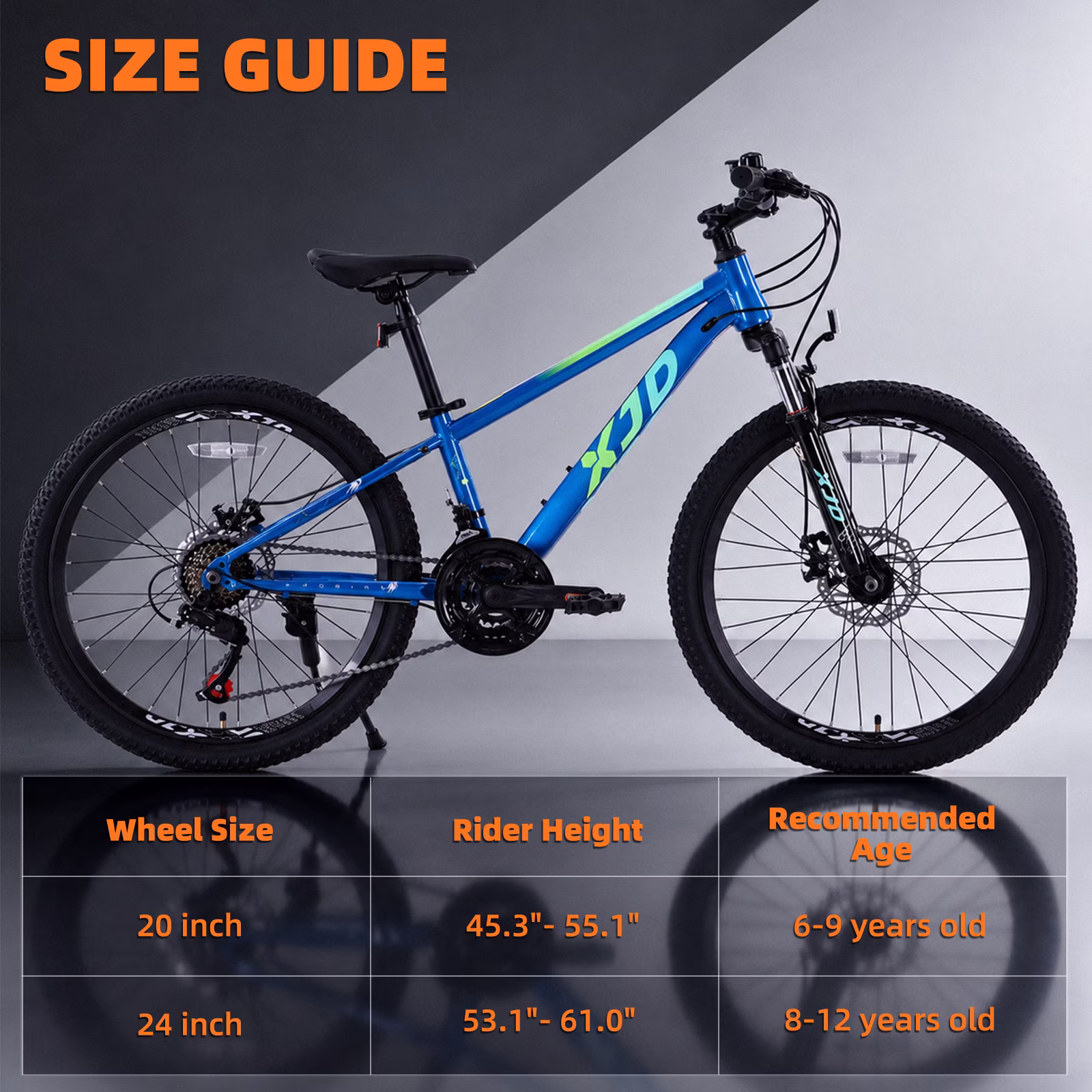 XJD 24 Inch Kids Mountain Bike, 21-Speed, Front Suspension & Dual Disc Brakes, 20 24inch Teen Bike 6-14 Years Old, Man Mountain Bike For boy, Blue - Image 3