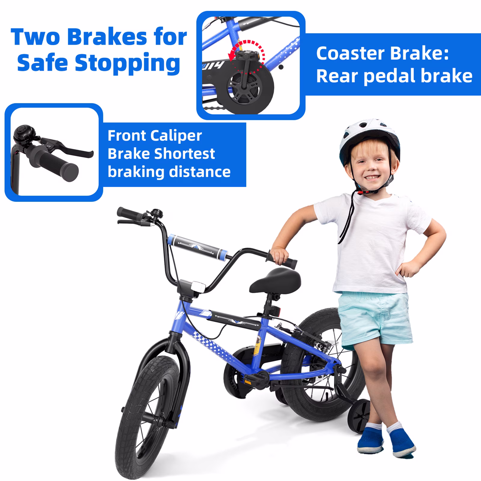 XJD BMX Style 16 inch Boy Bike for 2-8 Years Old Boys Toddlers 12 14 16 Inches BMX Bicycle with Training Wheels and Coaster Brake,Blue - Image 2