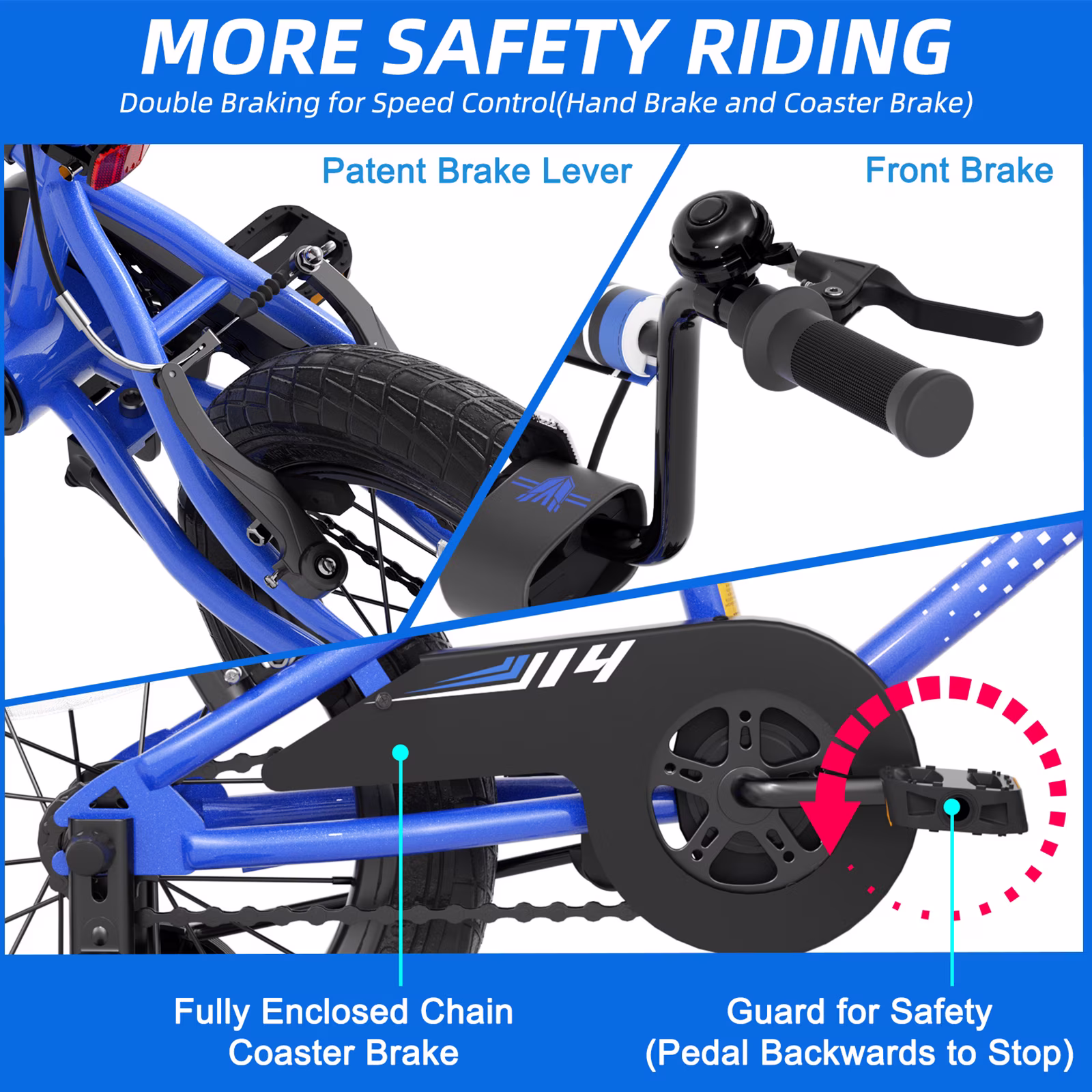 XJD BMX Style 16 inch Boy Bike for 2-8 Years Old Boys Toddlers 12 14 16 Inches BMX Bicycle with Training Wheels and Coaster Brake,Blue - Image 5