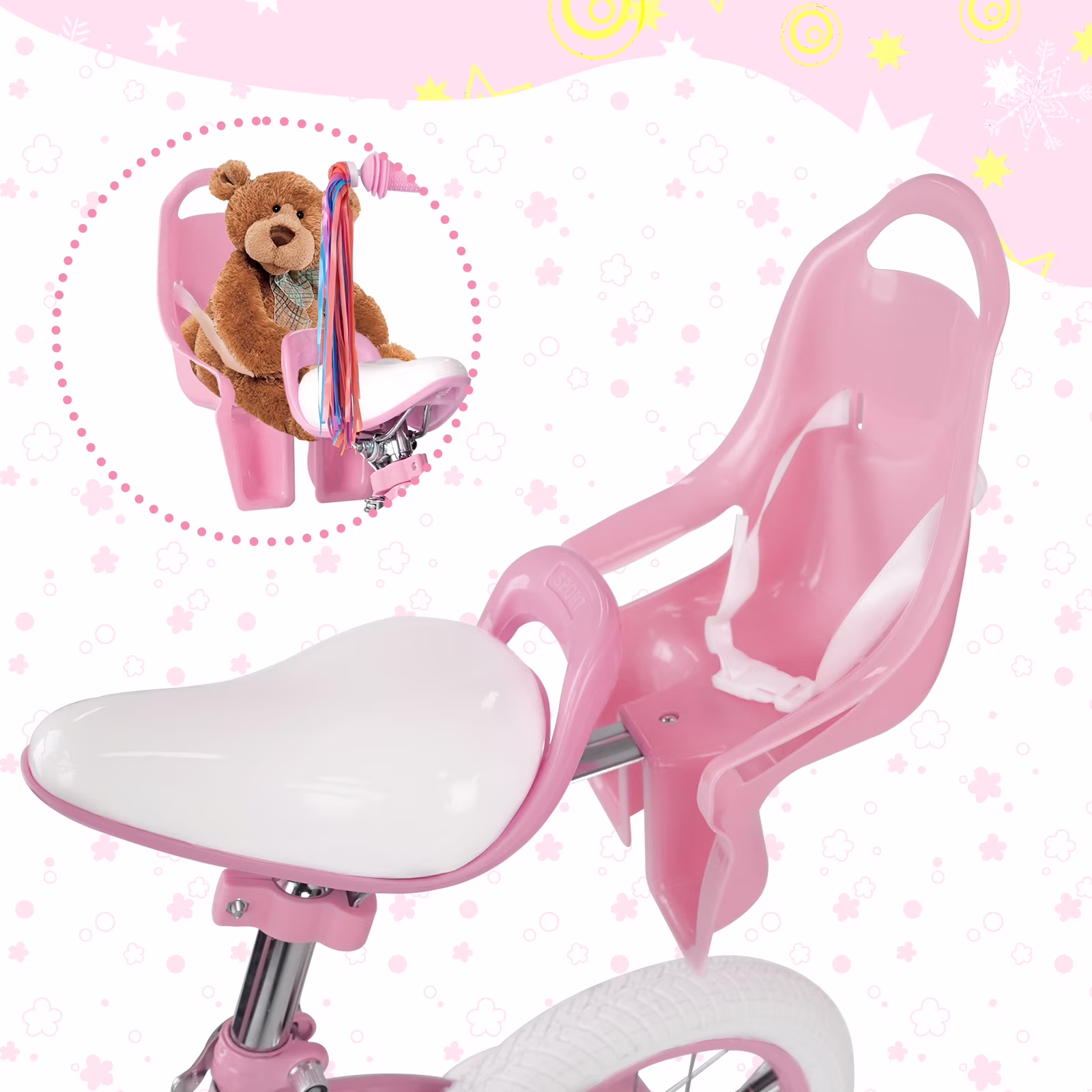 XJD Girls Bike for Toddlers 3-9 Years Old Kids, 14 inch Kids Bike with Training Wheels, Streamers, Basket and Doll Seat, Children Bicycles with Handbrake - Image 2