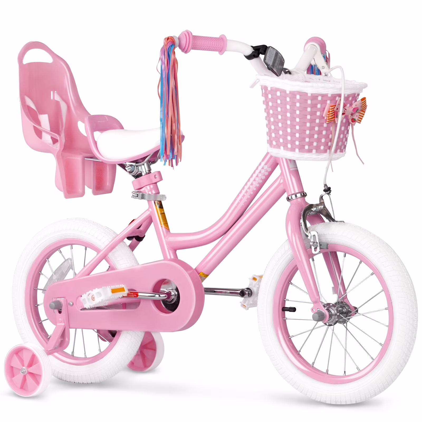 XJD Girls Bike for Toddlers 3-9 Years Old Kids, 14 inch Kids Bike with Training Wheels, Streamers, Basket and Doll Seat, Children Bicycles with Handbrake - Image 5