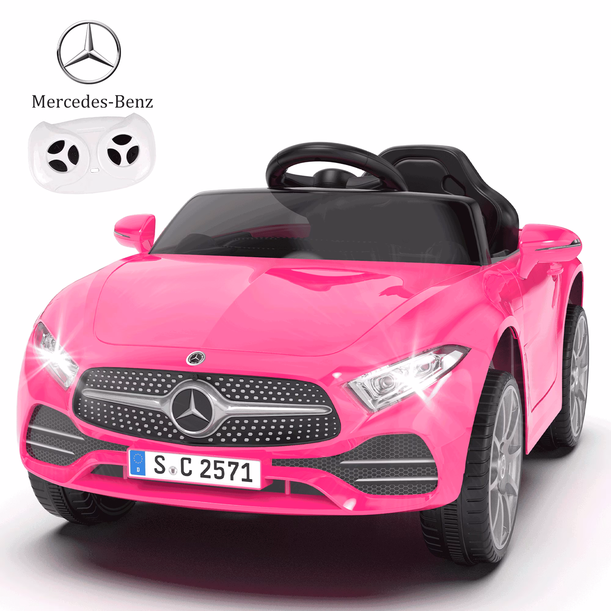 Xuanlur 12V Power Ride on Toys for Toddlers, Licensed Mercedes-Benz Ride on Cars for Kids, Kid Electric Car, Aged 1-4Y, Pink