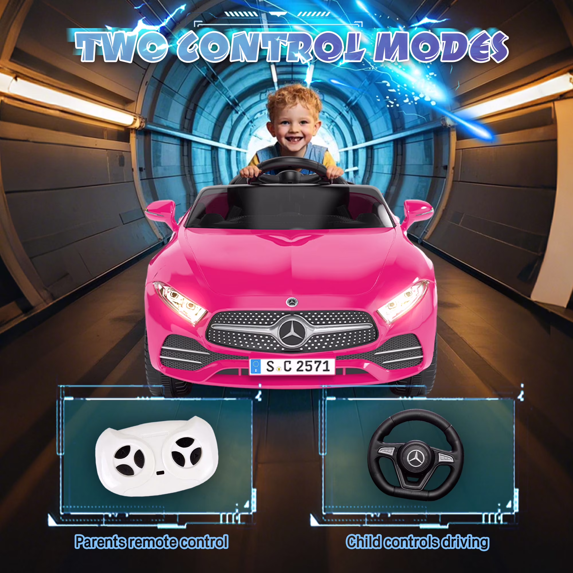 Xuanlur 12V Power Ride on Toys for Toddlers, Licensed Mercedes-Benz Ride on Cars for Kids, Kid Electric Car, Aged 1-4Y, Pink - Image 4