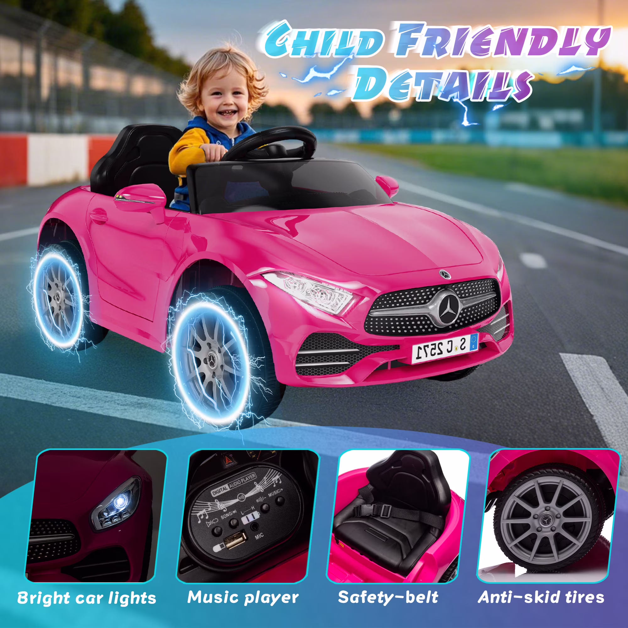 Xuanlur 12V Power Ride on Toys for Toddlers, Licensed Mercedes-Benz Ride on Cars for Kids, Kid Electric Car, Aged 1-4Y, Pink - Image 5