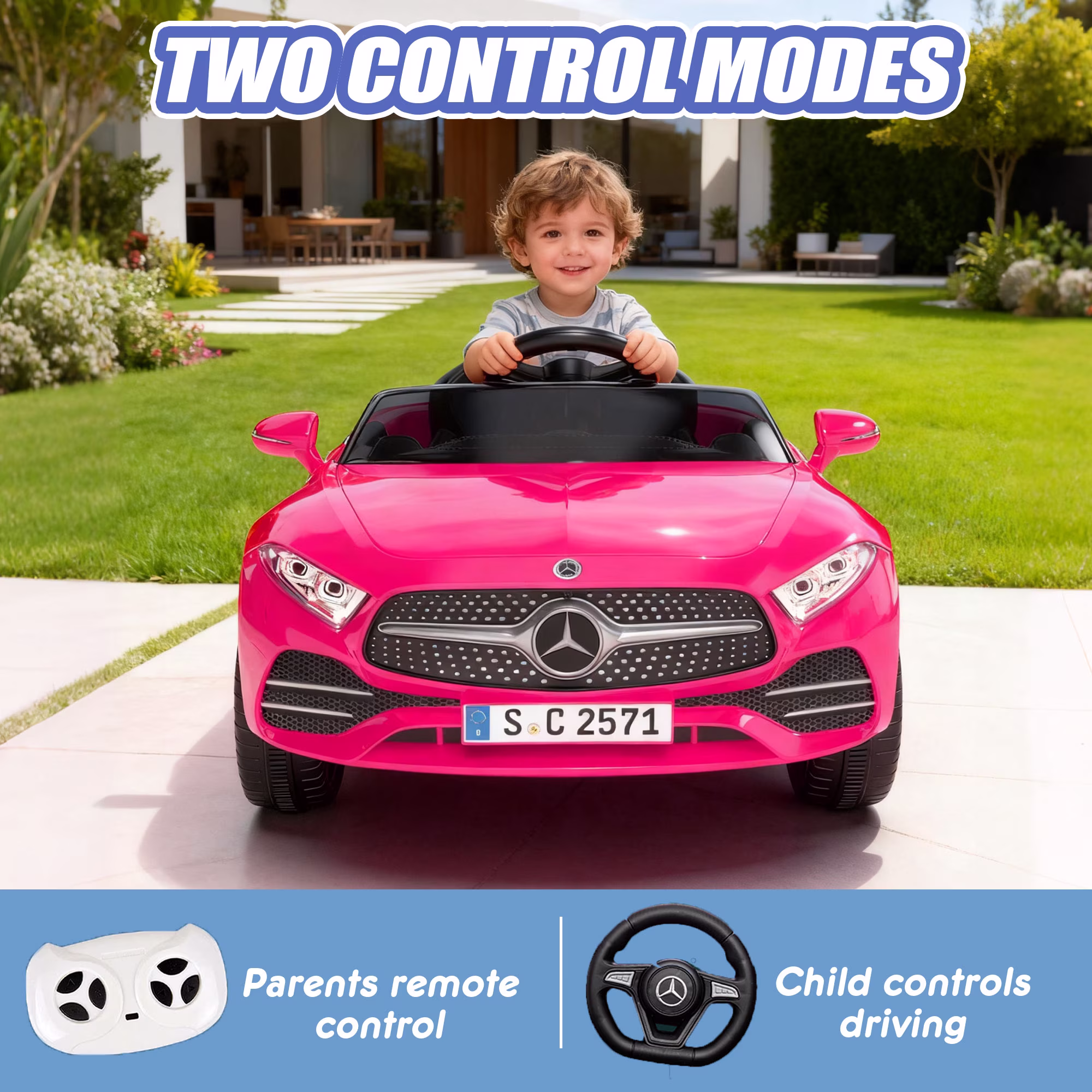 Xuanlur 12V Power Ride on Toys for Toddlers, Licensed Mercedes-Benz Ride on Cars for Kids, Kid Electric Car, Aged 1-4Y, Pink - Image 2