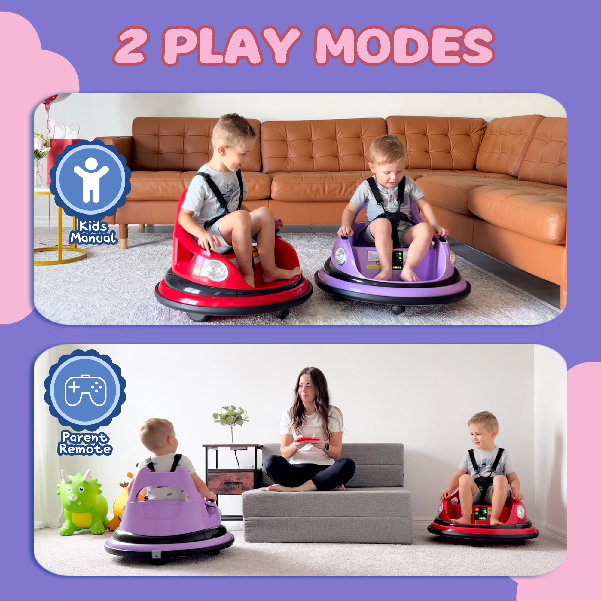 Xuanlur 12V Ride on Bumper Car for Toddlers, Electric Cars for Kids w/Parent Remote, Ride on Toys w/2-Speed, 2 Driving Mode, 360°Spin, Music, Lights, 5-Point Safety Belt, Purple - Image 2