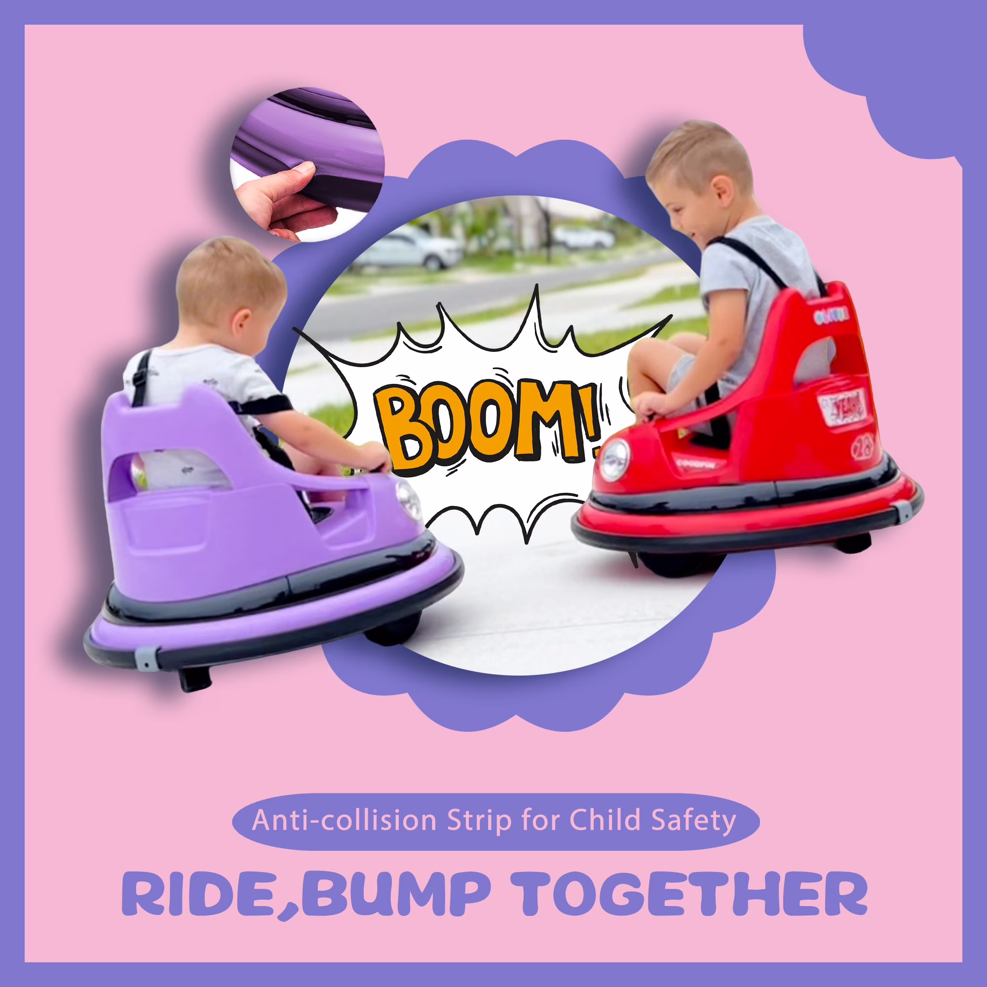 Xuanlur 12V Ride on Bumper Car for Toddlers, Electric Cars for Kids w/Parent Remote, Ride on Toys w/2-Speed, 2 Driving Mode, 360°Spin, Music, Lights, 5-Point Safety Belt, Purple - Image 3