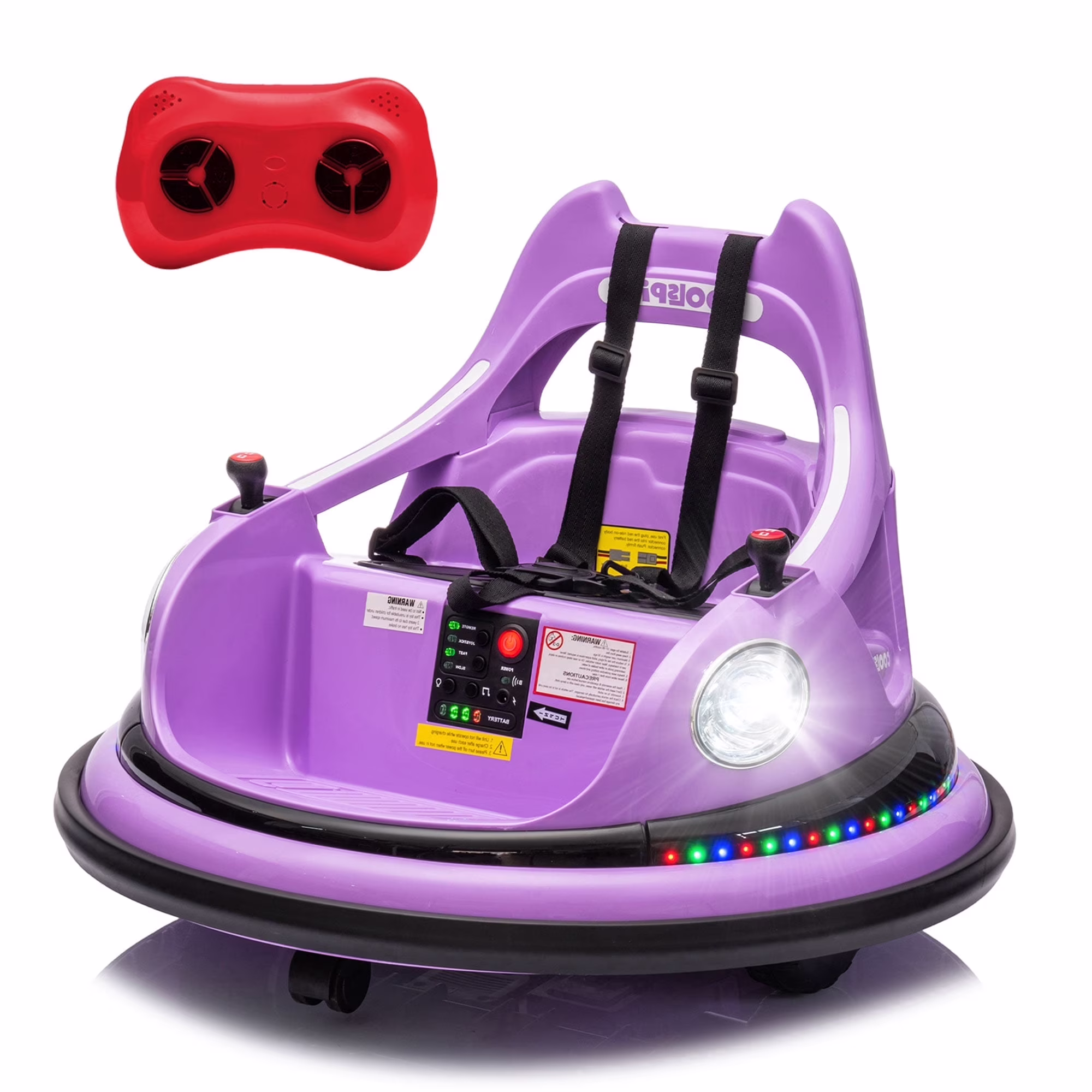 Xuanlur 12V Ride on Bumper Car for Toddlers, Electric Cars for Kids w/Parent Remote, Ride on Toys w/2-Speed, 2 Driving Mode, 360°Spin, Music, Lights, 5-Point Safety Belt, Purple