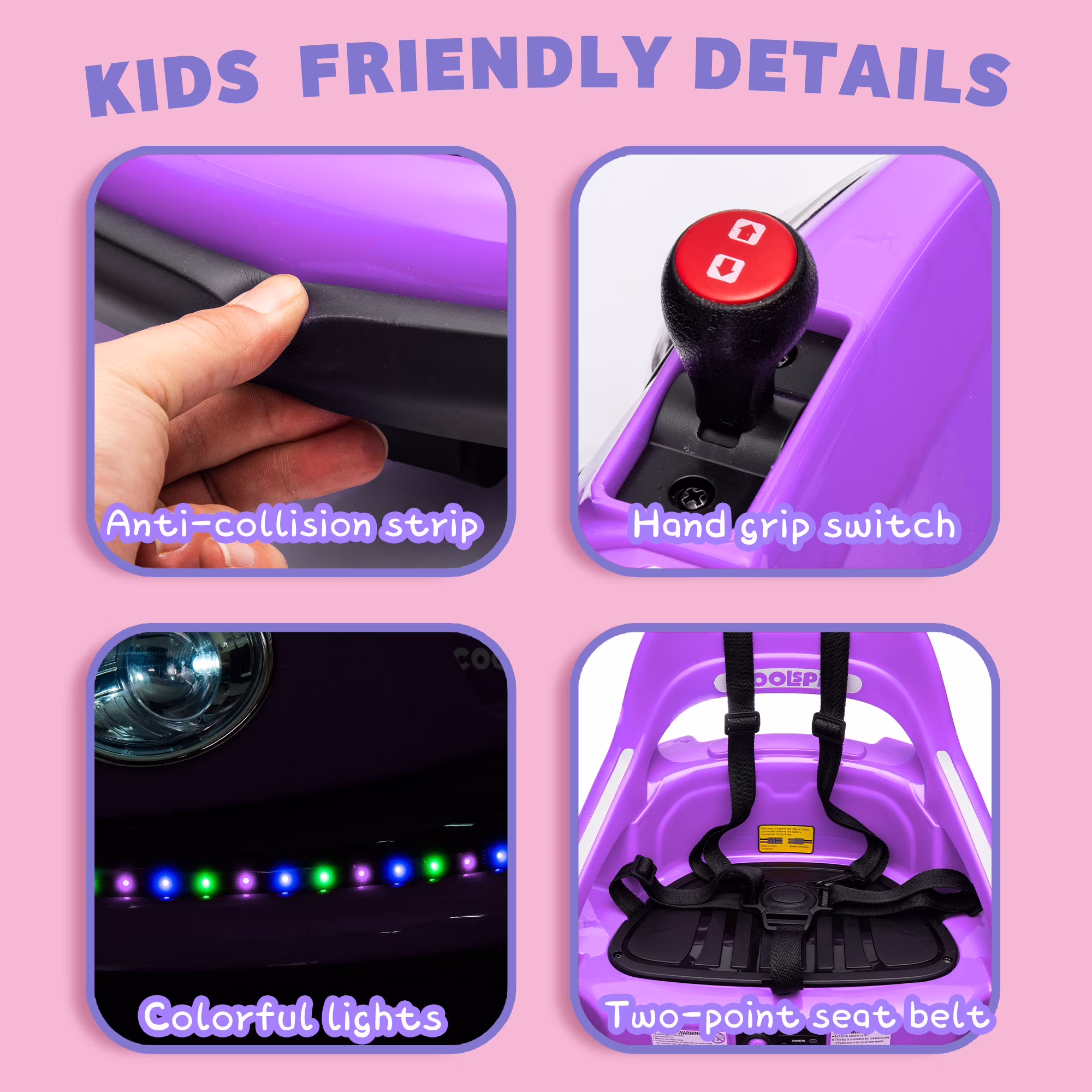 Xuanlur 12V Ride on Bumper Car for Toddlers, Electric Cars for Kids w/Parent Remote, Ride on Toys w/2-Speed, 2 Driving Mode, 360°Spin, Music, Lights, 5-Point Safety Belt, Purple - Image 5