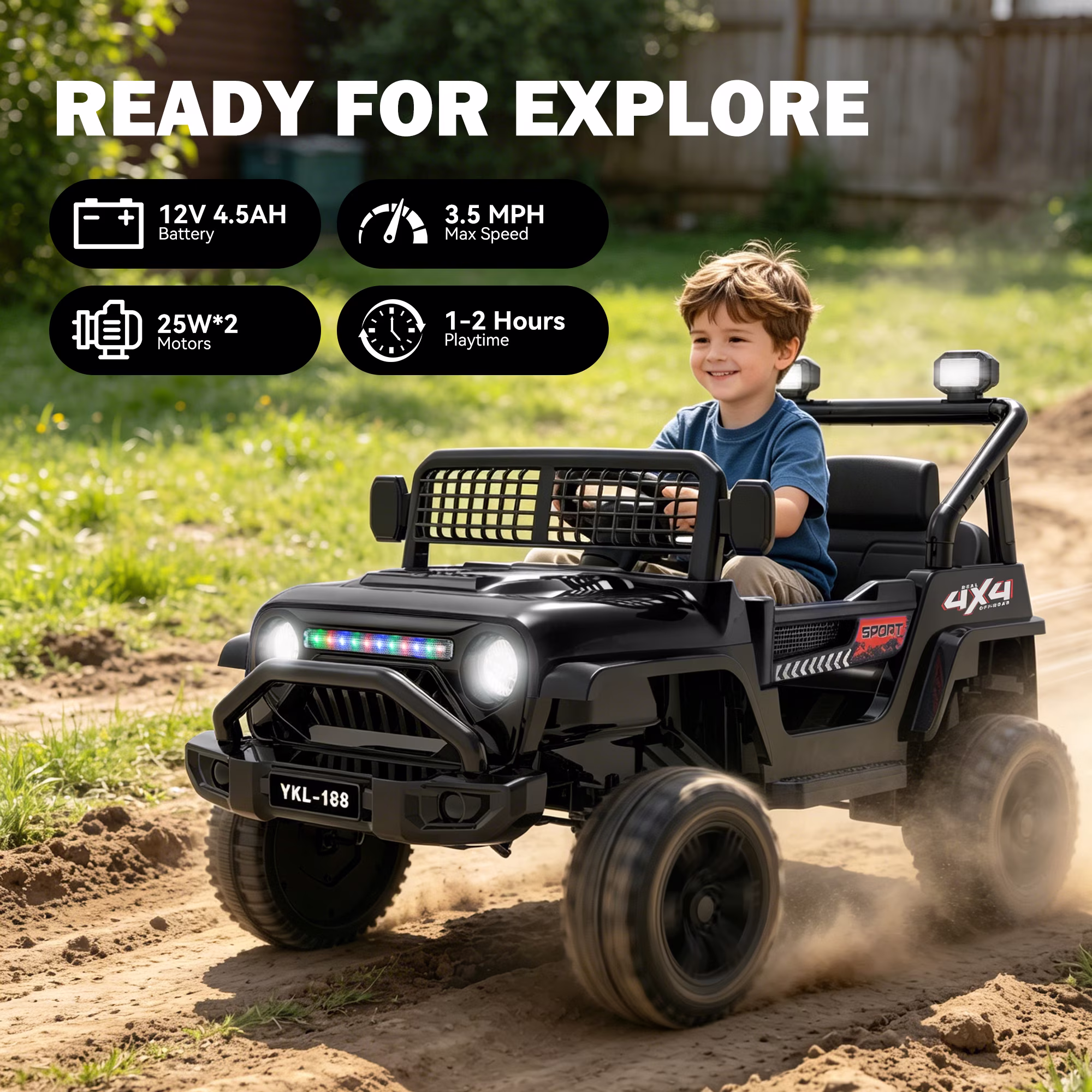 Xuanlur 12V Ride on Electric Truck Car for Kids, Kids Electric Vehicles w/Remote Control, Bluetooth Music, Horn, 3 Speeds, 3.5 Mph Max Speed, Soft Start, Ride on Car Toy for Toddler Kid (Black) - Image 4