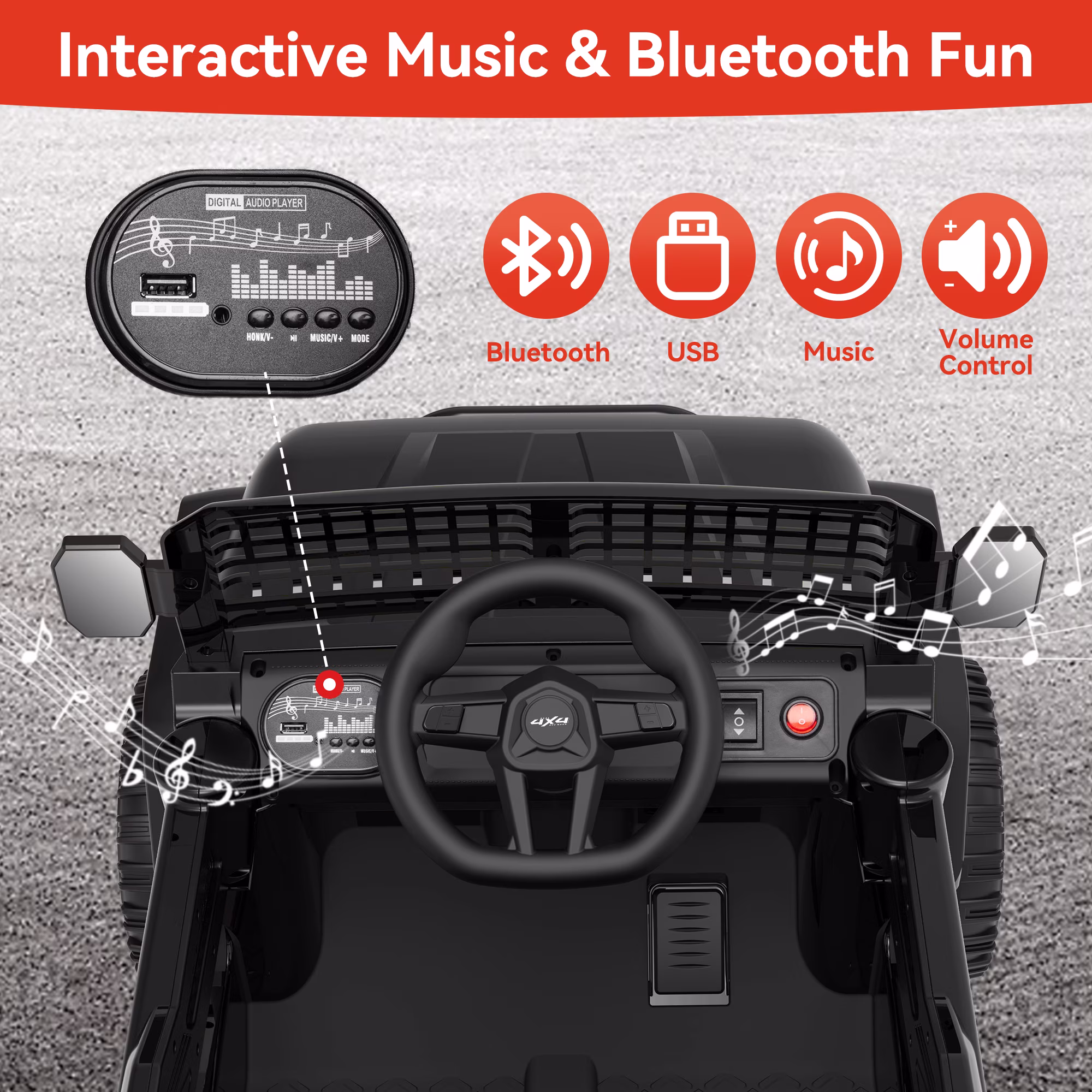 Xuanlur 12V Ride on Electric Truck Car for Kids, Kids Electric Vehicles w/Remote Control, Bluetooth Music, Horn, 3 Speeds, 3.5 Mph Max Speed, Soft Start, Ride on Car Toy for Toddler Kid (Black) - Image 2