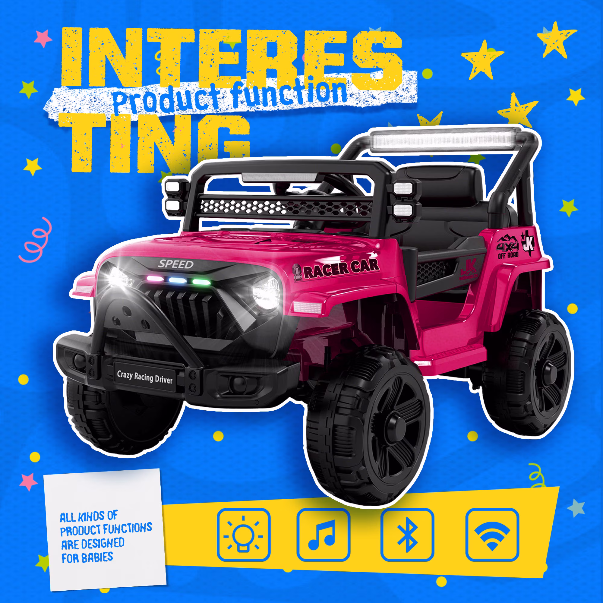 Xuanlur 12V Ride on Truck Car for Kids, 12V Kids Electric Car w/ Remote Control, 4 Wheel Suspension, Bluetooth, Power Display, 3.5 Mph Max Speed, Battery Powered Ride on Toys for Aged 3+(Pink) - Image 3
