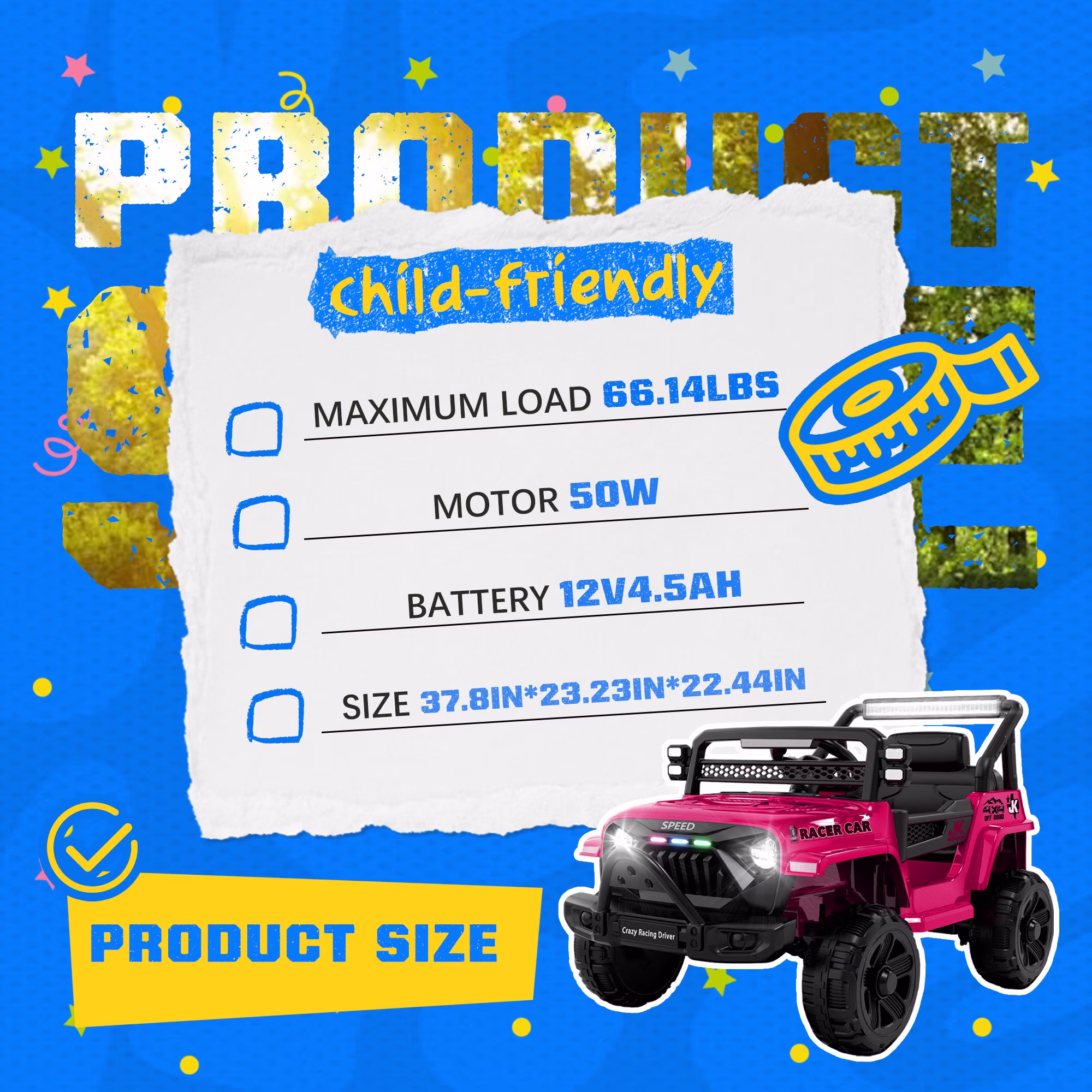 Xuanlur 12V Ride on Truck Car for Kids, 12V Kids Electric Car w/ Remote Control, 4 Wheel Suspension, Bluetooth, Power Display, 3.5 Mph Max Speed, Battery Powered Ride on Toys for Aged 3+(Pink) - Image 4