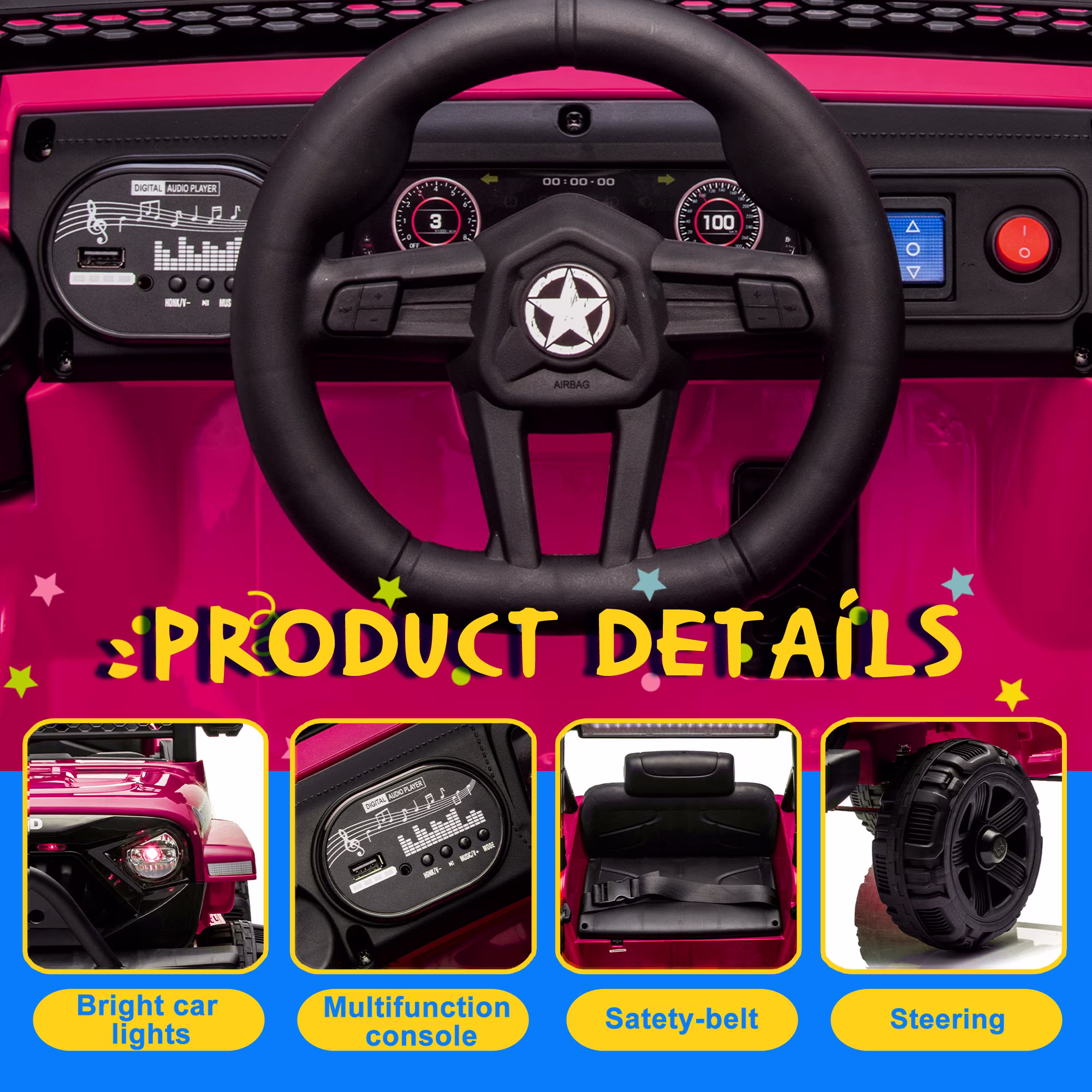 Xuanlur 12V Ride on Truck Car for Kids, 12V Kids Electric Car w/ Remote Control, 4 Wheel Suspension, Bluetooth, Power Display, 3.5 Mph Max Speed, Battery Powered Ride on Toys for Aged 3+(Pink) - Image 5