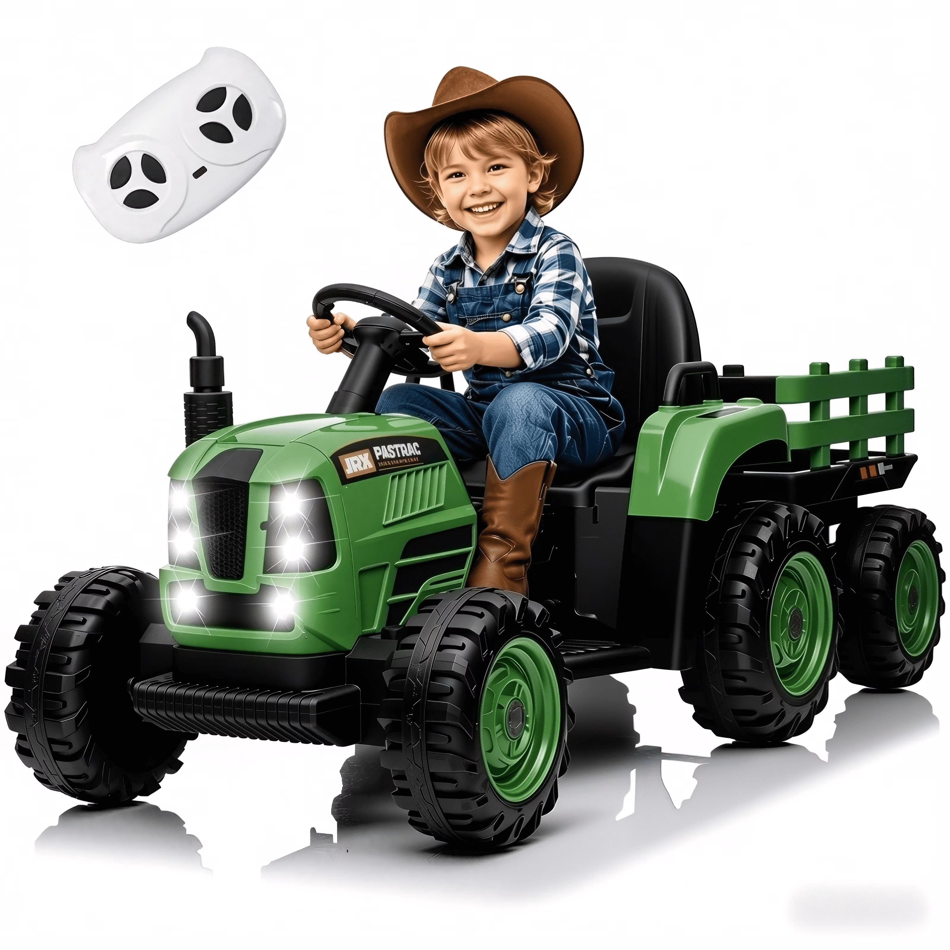 Xuanlur 24V Powered Ride on Tractor, 24 Volt Ride on Toys Car for Kids with Trailer, Max 5Mph, Remote Control, Music Player, Bluetooth, LED Light, 400W Power Car Wheels-Emerald