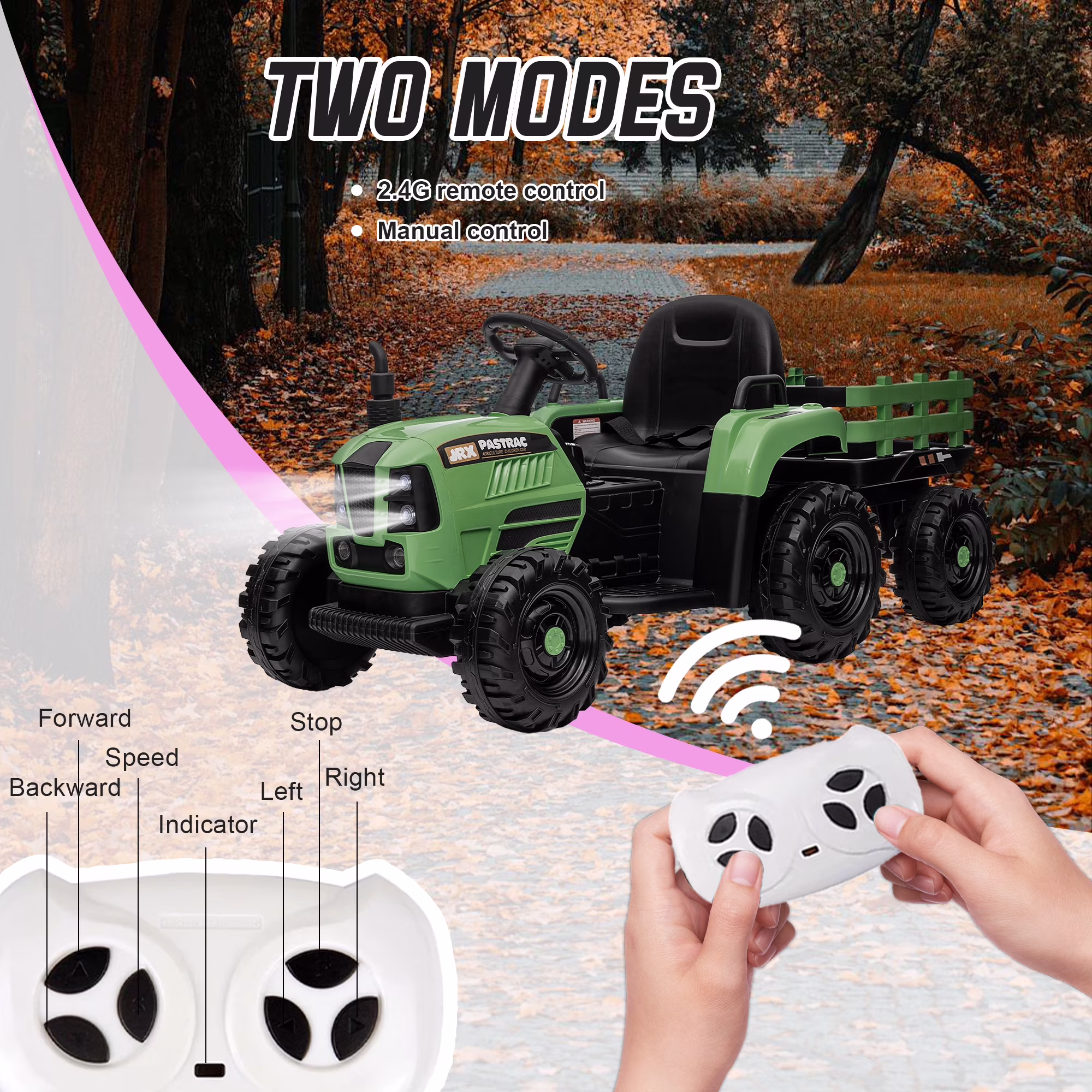 Xuanlur 24V Powered Ride on Tractor, 24 Volt Ride on Toys Car for Kids with Trailer, Max 5Mph, Remote Control, Music Player, Bluetooth, LED Light, 400W Power Car Wheels-Emerald - Image 2