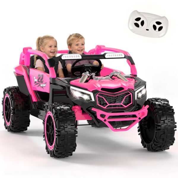 Xuanlur 24V Ride on Toys for Big Kids, 2 Seater Electric Car w/Parents Remote Control, 4 Wheel Suspension, Max 5MPH, Slow Start, 2X200W Motors, Bluetooth, Music, LED, Ride on UTV for Ages 3-6, Pink