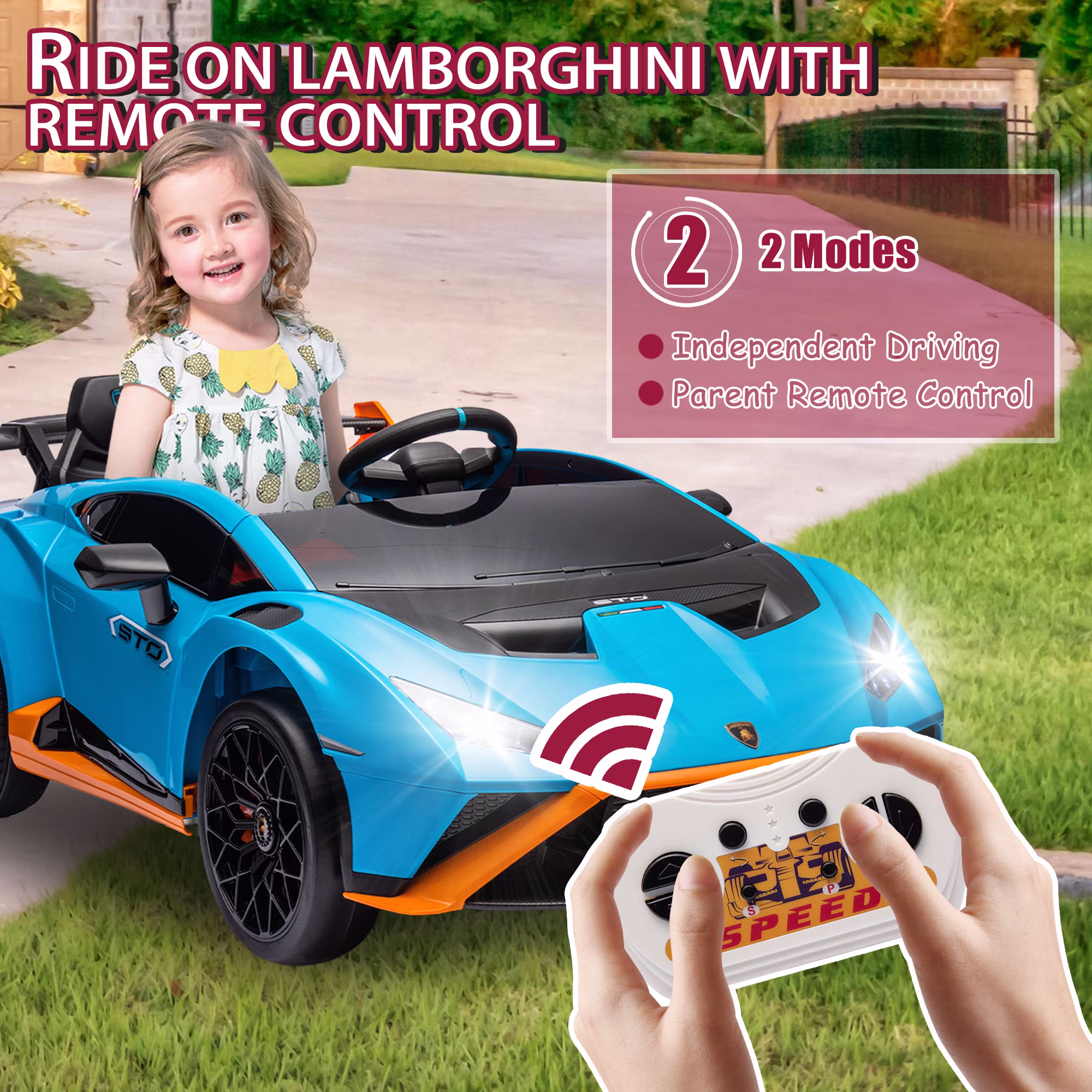Xuanlur 24V Ride on Toys for Big Kids, Licensed Lamborghini Ride on Car with Front EVA Wheel, 24V Battery Powered Toy with Remote Control, 360° Spin, LED Lights, Music, Drift Feature, Blue - Image 2