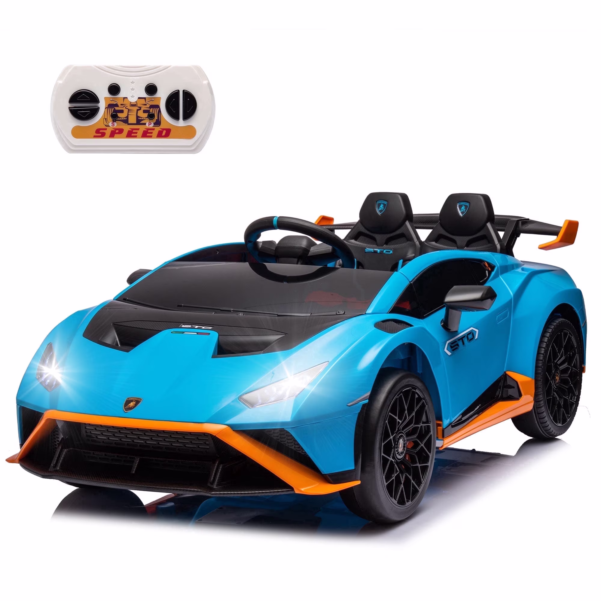 Xuanlur 24V Ride on Toys for Big Kids, Licensed Lamborghini Ride on Car with Front EVA Wheel, 24V Battery Powered Toy with Remote Control, 360° Spin, LED Lights, Music, Drift Feature, Blue