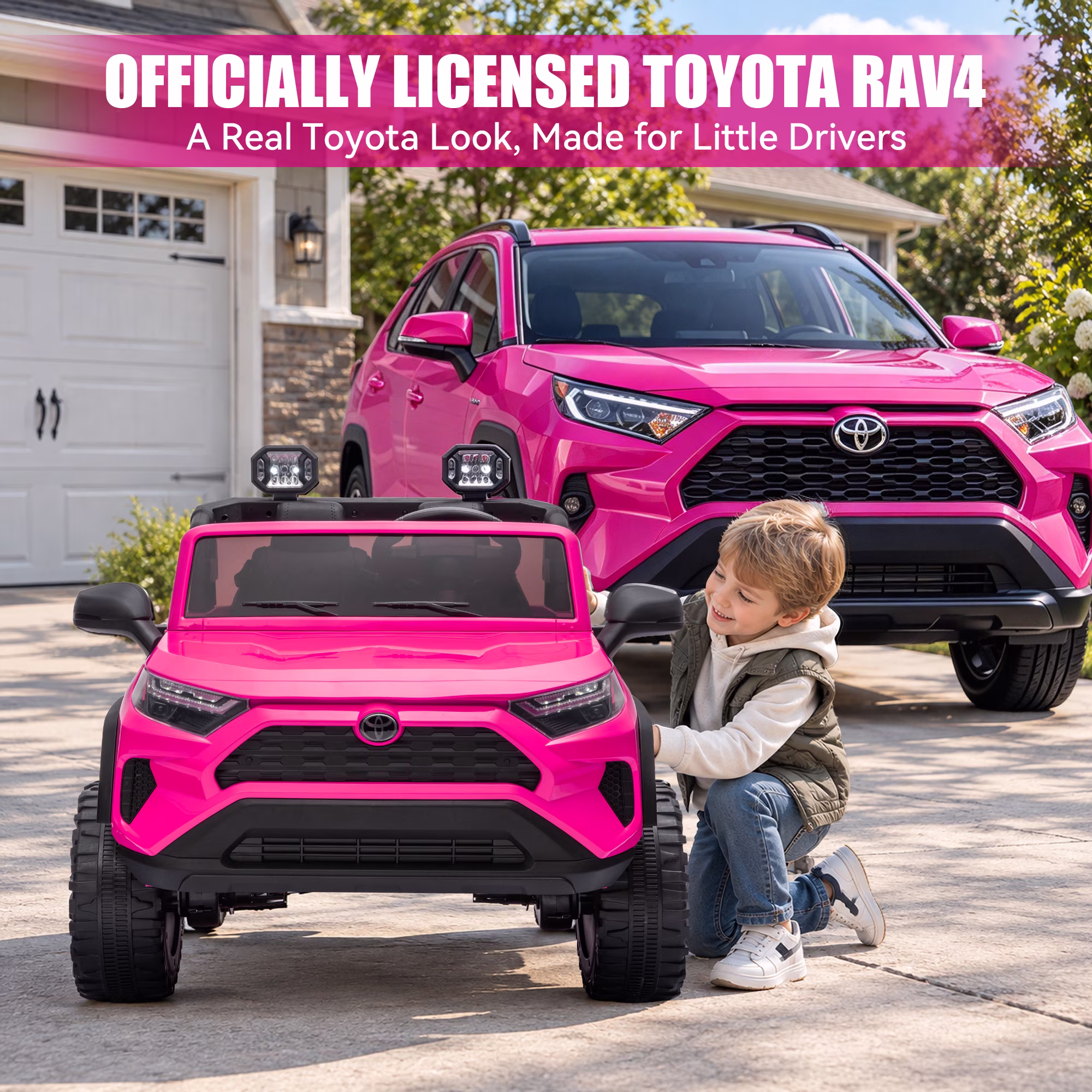 Xuanlur 24V Ride on Toys for Big Kids, Licensed Toyota 2 Seater Ride on Car w/Remote Control, 800W, 4WD, LED Lights, Four-Wheel Suspension, Music, Bluetooth, Electric Car For Kids 3-6, Pink - Image 5