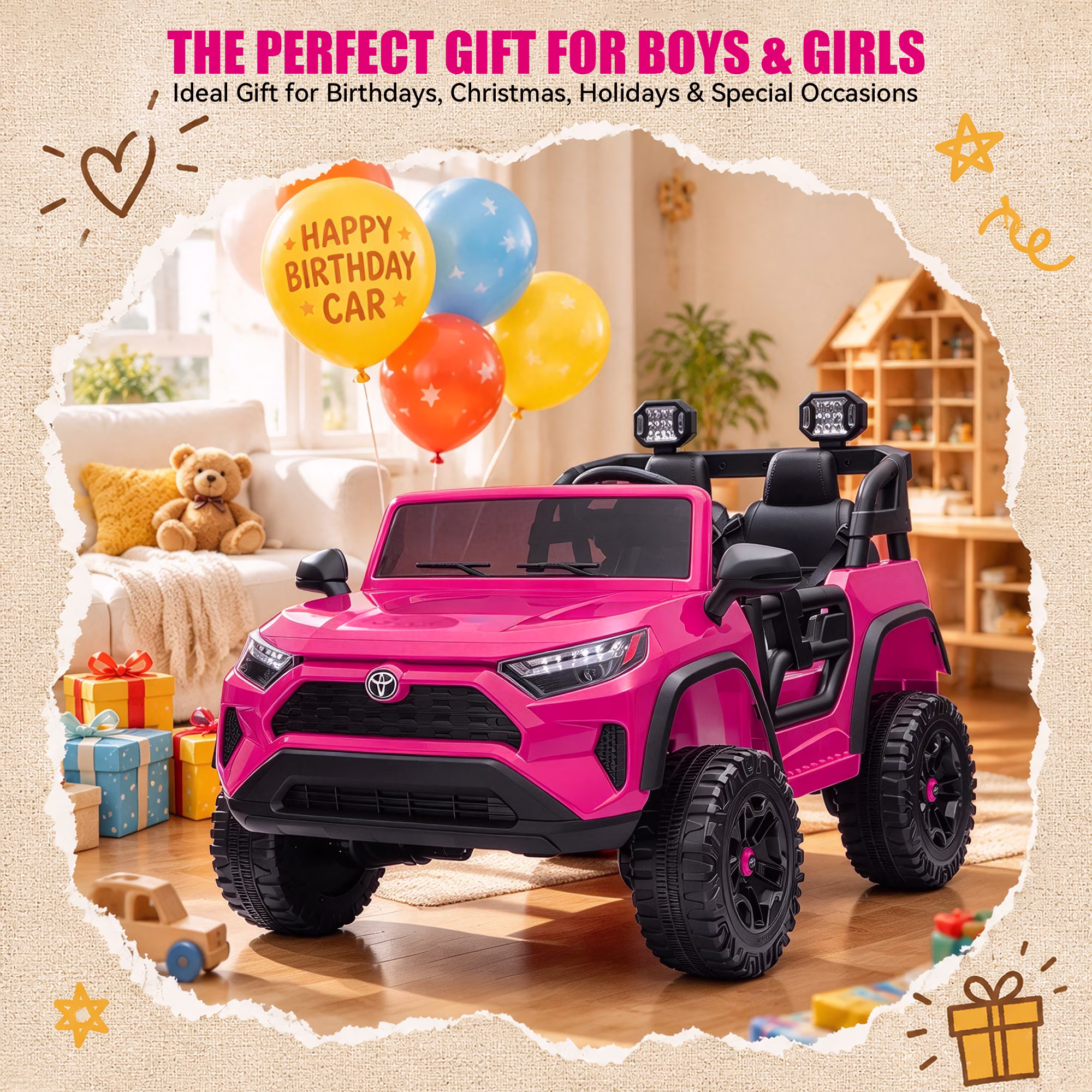 Xuanlur 24V Ride on Toys for Big Kids, Licensed Toyota 2 Seater Ride on Car w/Remote Control, 800W, 4WD, LED Lights, Four-Wheel Suspension, Music, Bluetooth, Electric Car For Kids 3-6, Pink - Image 2