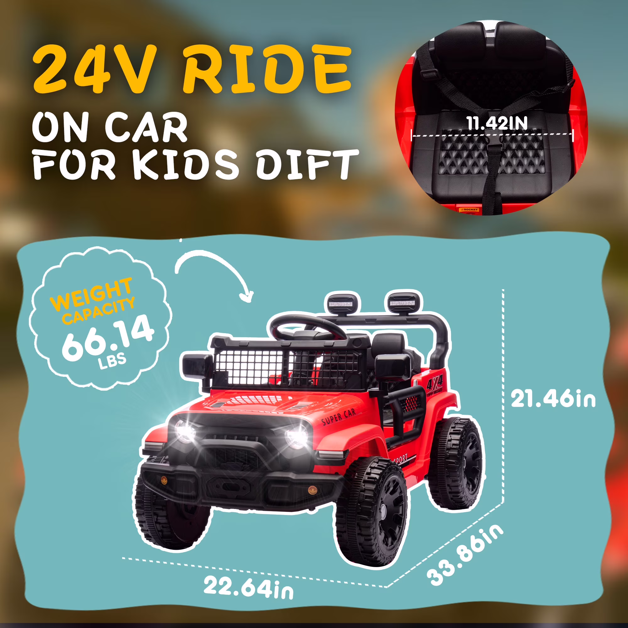 Xuanlur 24V Ride on Truck Car w/Parent Remote Control, Ride on Toys w/4-Wheel Suspension, Power Display, Bluetooth, Music, LED Headlight, Electric Car for Kids Aged 3+, Red - Image 2