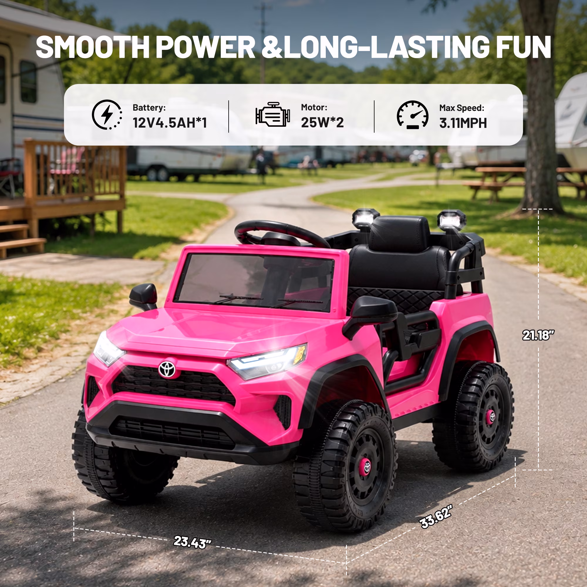 Xuanlur Licensed Toyota RAV4 12V Ride on Truck Car for Kids Ages 1-4 Y w/Remote Control, 12V Battery Power Electric Car, 4‑Wheel Suspension, LED Lights, Bluetooth, Music Play, Birthday Gift, Pink - Image 3
