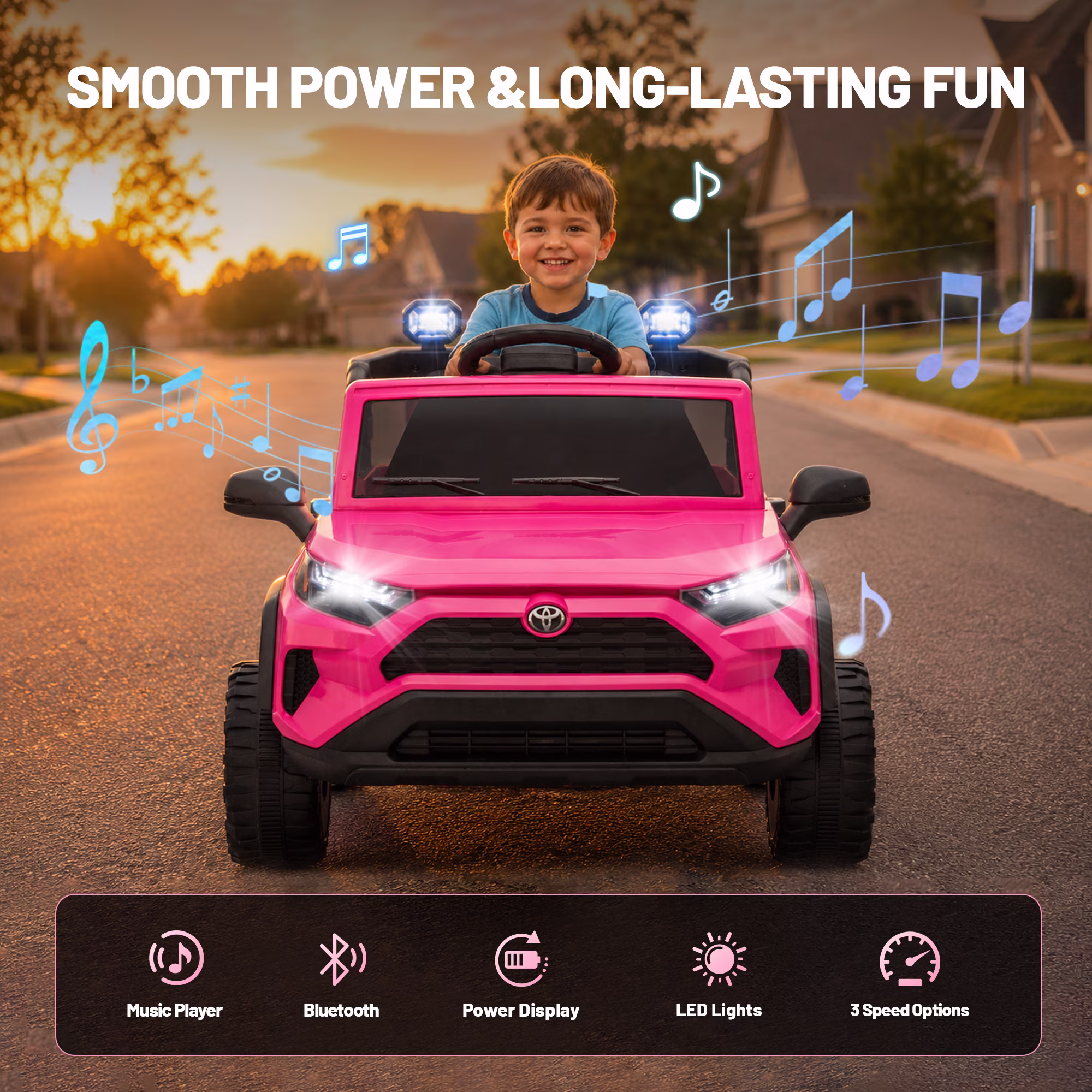 Xuanlur Licensed Toyota RAV4 12V Ride on Truck Car for Kids Ages 1-4 Y w/Remote Control, 12V Battery Power Electric Car, 4‑Wheel Suspension, LED Lights, Bluetooth, Music Play, Birthday Gift, Pink - Image 4