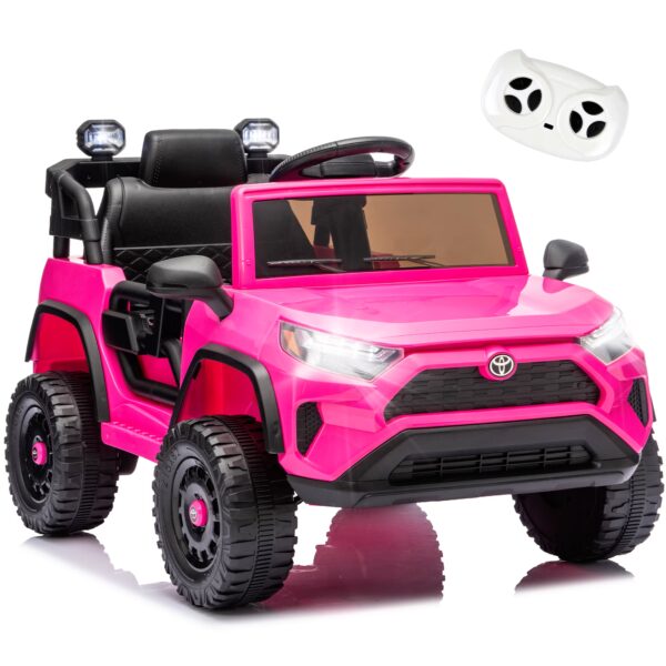 Xuanlur Licensed Toyota RAV4 12V Ride on Truck Car for Kids Ages 1-4 Y w/Remote Control, 12V Battery Power Electric Car, 4‑Wheel Suspension, LED Lights, Bluetooth, Music Play, Birthday Gift, Pink