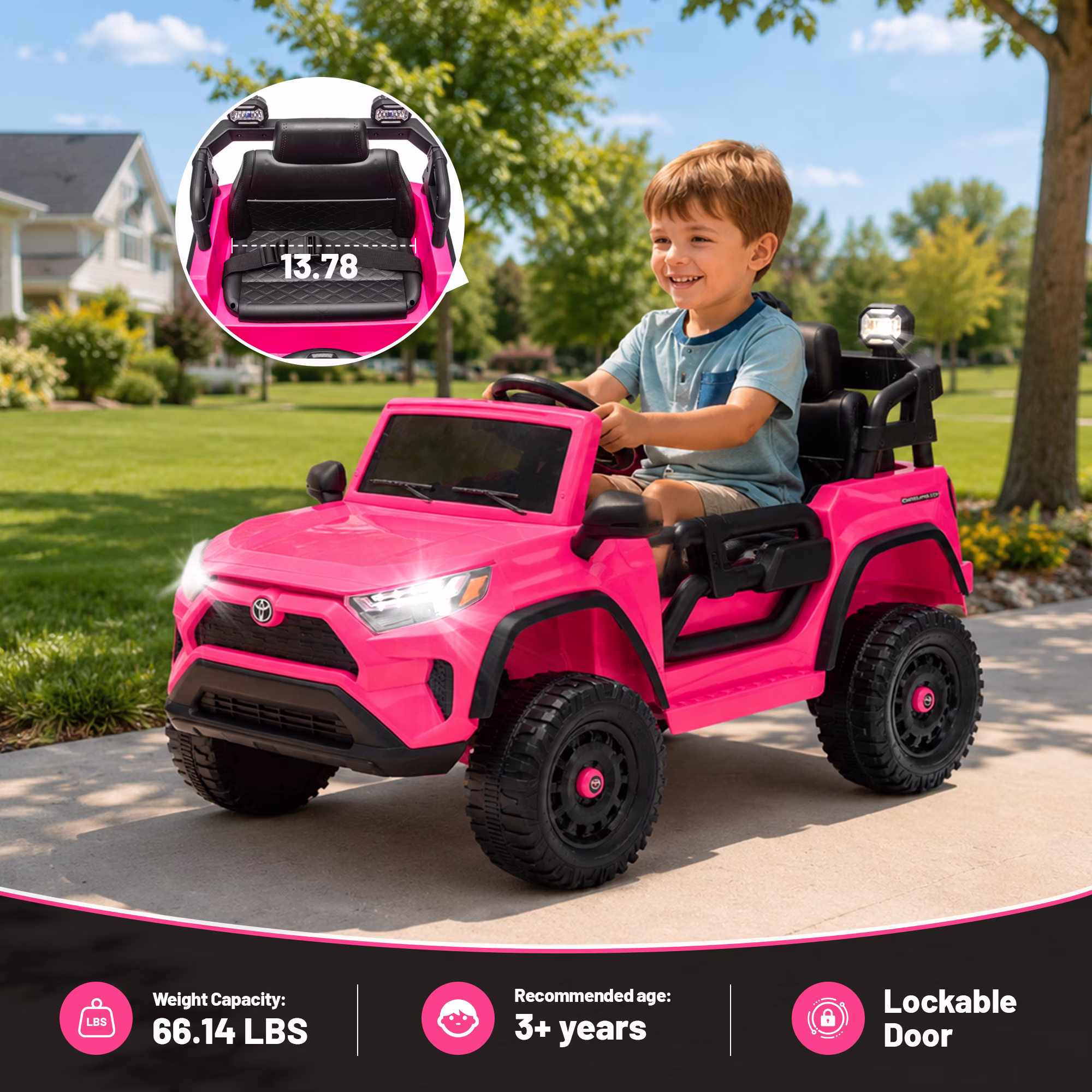 Xuanlur Licensed Toyota RAV4 12V Ride on Truck Car for Kids Ages 1-4 Y w/Remote Control, 12V Battery Power Electric Car, 4‑Wheel Suspension, LED Lights, Bluetooth, Music Play, Birthday Gift, Pink - Image 2