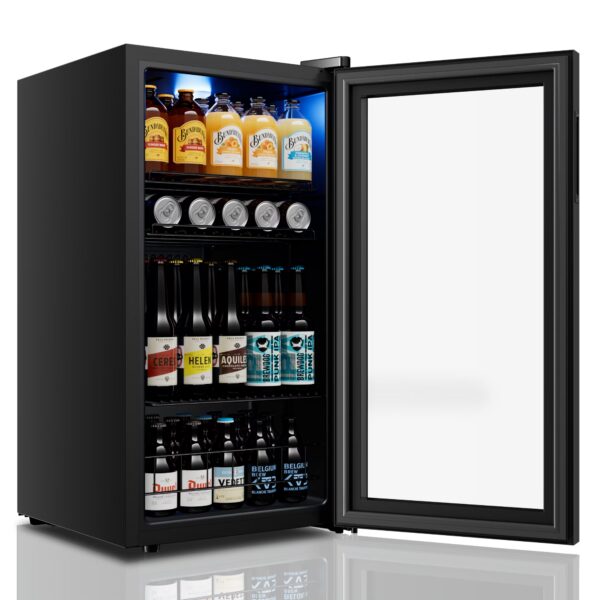 Yeego 121 Can Beverage Refrigerator, Mini Freestanding Beverage Fridge with Double Glass Door, 3.1cu.ft.
