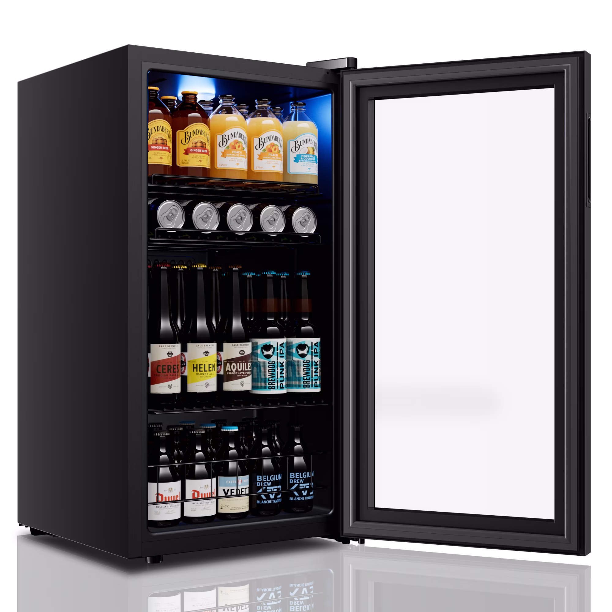 Yeego 121 Can Beverage Refrigerator, Mini Freestanding Beverage Fridge with Double Glass Door, 3.1cu.ft.