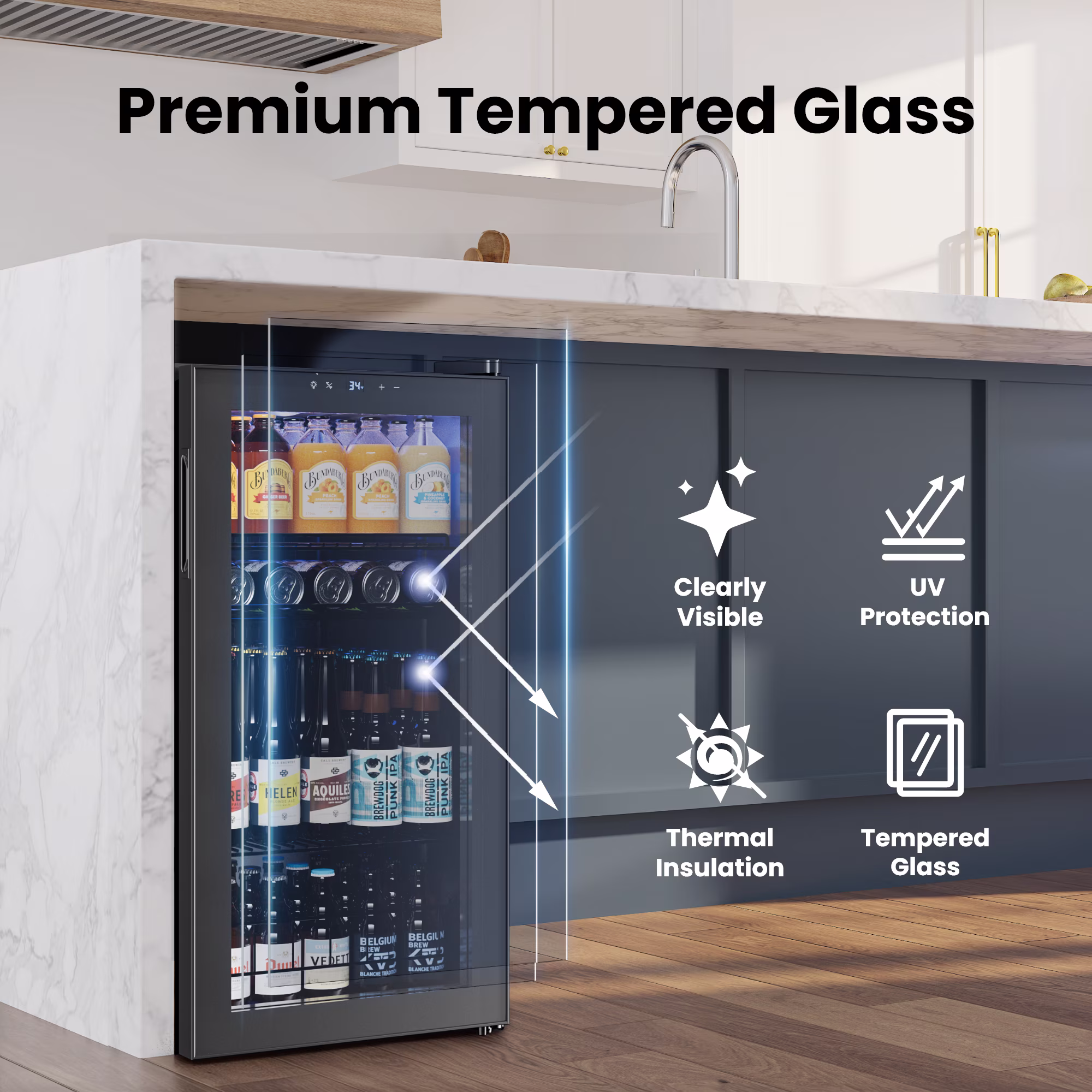 Yeego 121 Can Beverage Refrigerator, Mini Freestanding Beverage Fridge with Double Glass Door, 3.1cu.ft. - Image 2