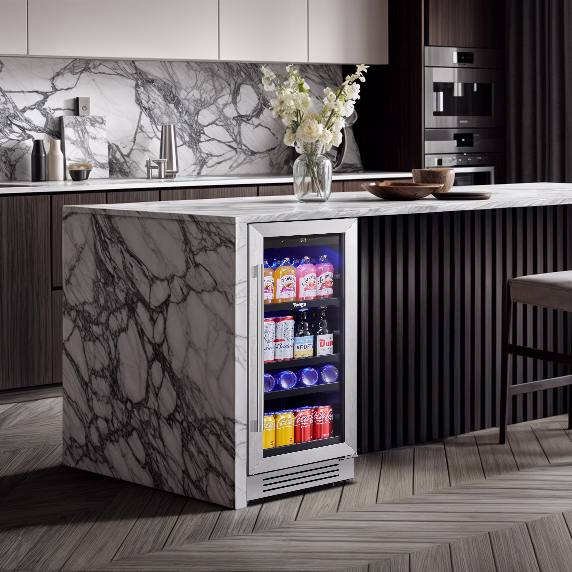 Yeego 15" Beverage Refrigerator Cooler, 100 Cans Beverage Fridge Under Counter Built-in or Freestanding with Glass Door for Bottles Cans Beer/Soda/Water - Image 2