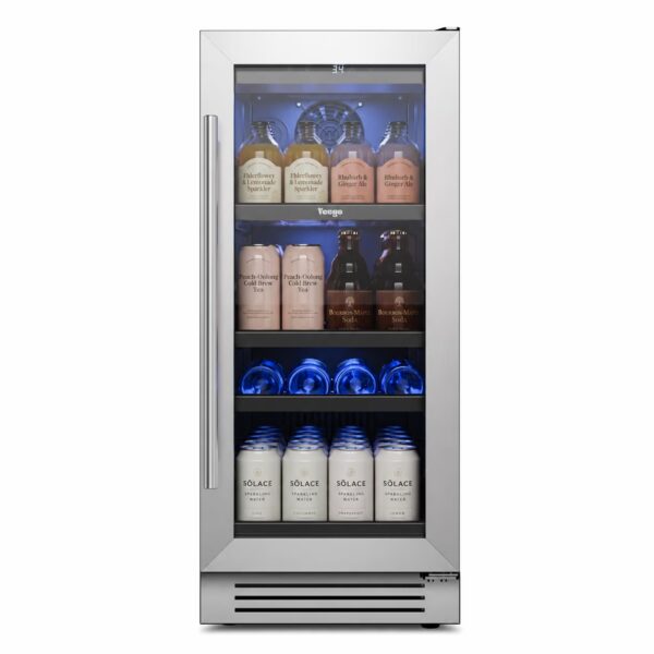 Yeego 15 Inch Beverage Refrigerator Cooler - 100 Cans Mini Fridge with Glass Door, 34-54 ℉ Drink Cooler, Built-in or Freestanding