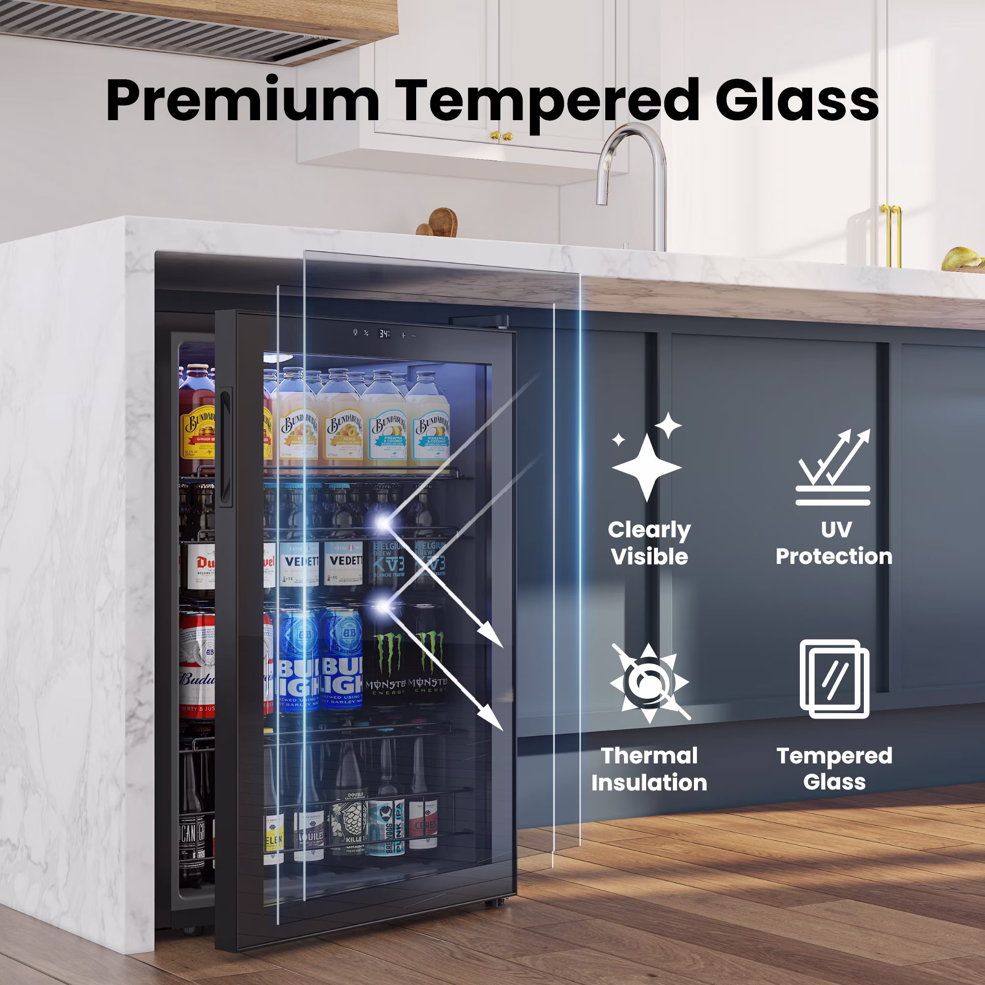 Yeego 160 Can Beverage Refrigerator Cooler, 4.6 cu.ft. Drink Fridge with Double Glass Door for Home/Office/Bar, Black - Image 4