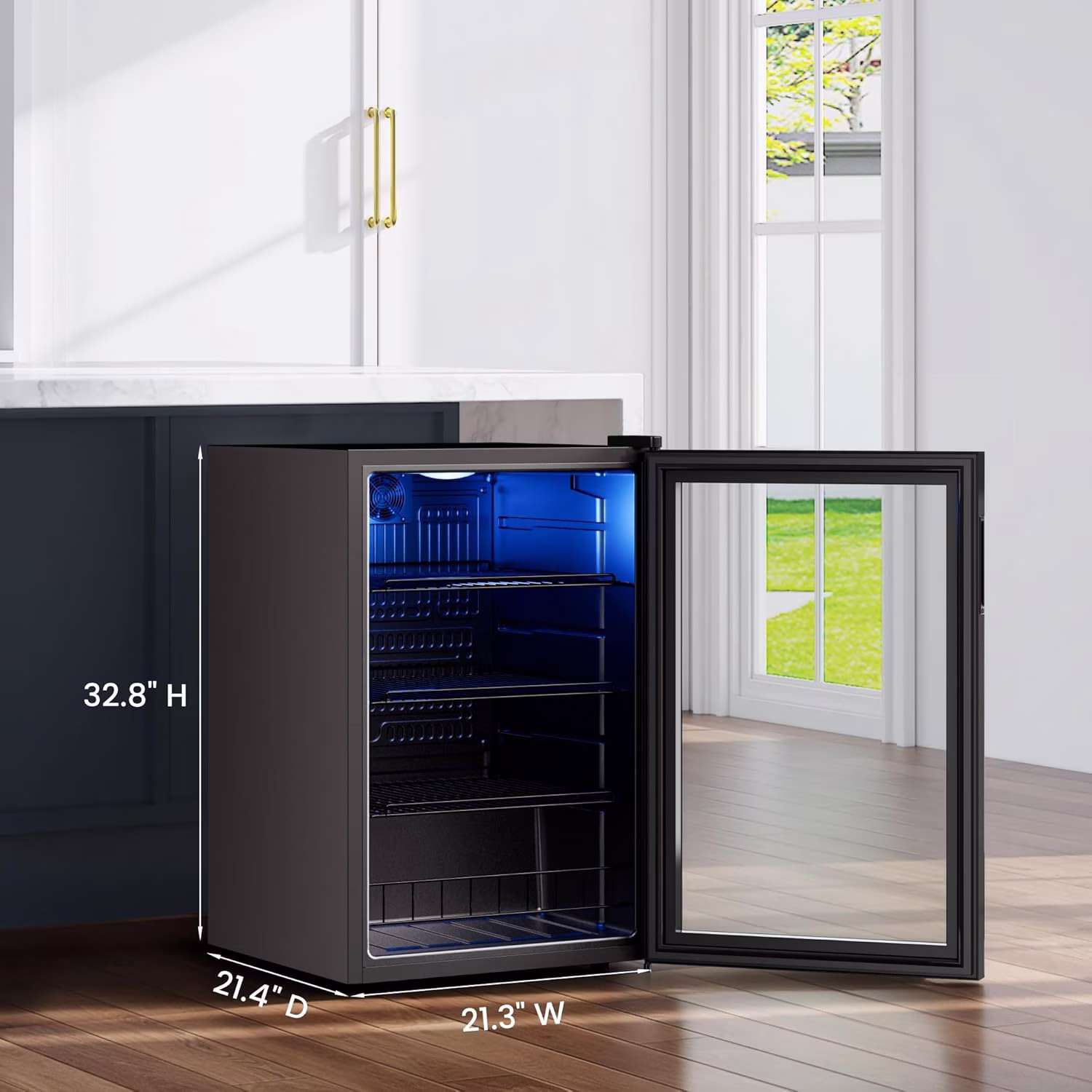 Yeego 160 Cans Beverage Refrigerator Cooler, 4.6 cu.ft. Beverage Fridge with Glass Door for Home/Bar/Office, Black - Image 2