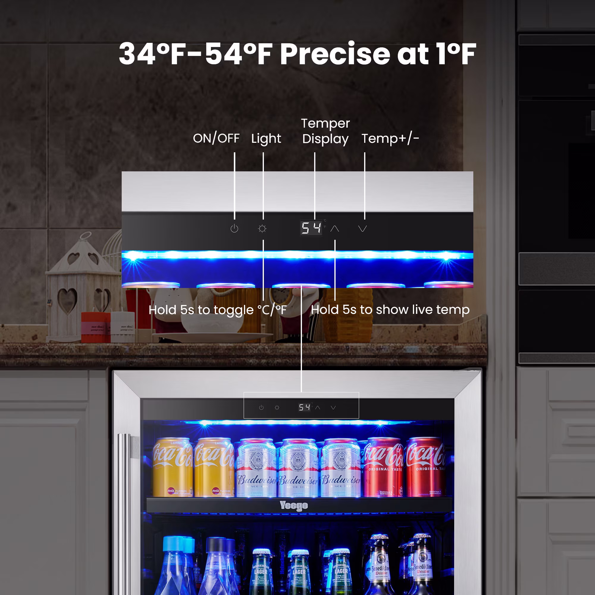 Yeego 180 Cans 24 Inch Beverage Refrigerator, Stainless Steel Built-in/Freestanding Cooler, Multi-Scenario Use for Home, Office, Dorm, Bar,Right Hinge - Image 5