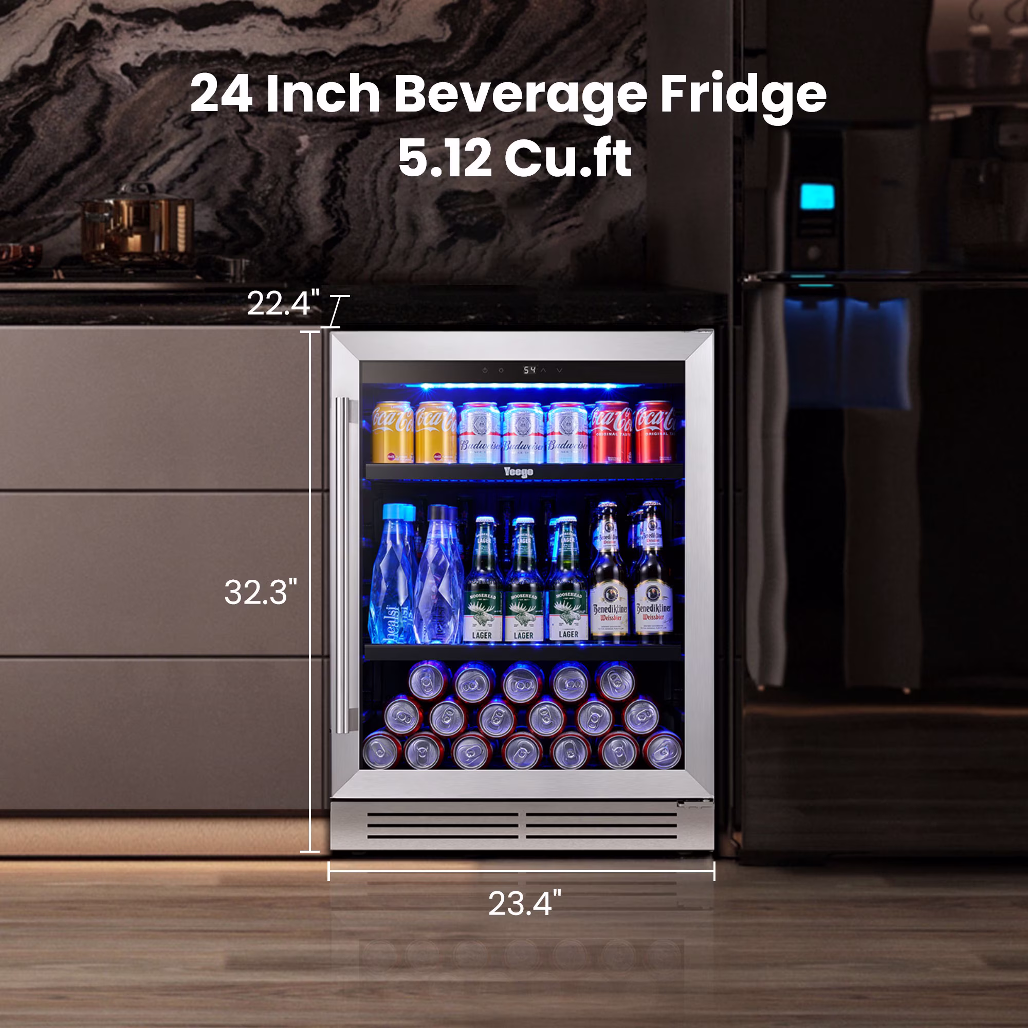 Yeego 180 Cans 24 Inch Beverage Refrigerator, Stainless Steel Built-in/Freestanding Cooler, Multi-Scenario Use for Home, Office, Dorm, Bar,Right Hinge - Image 2