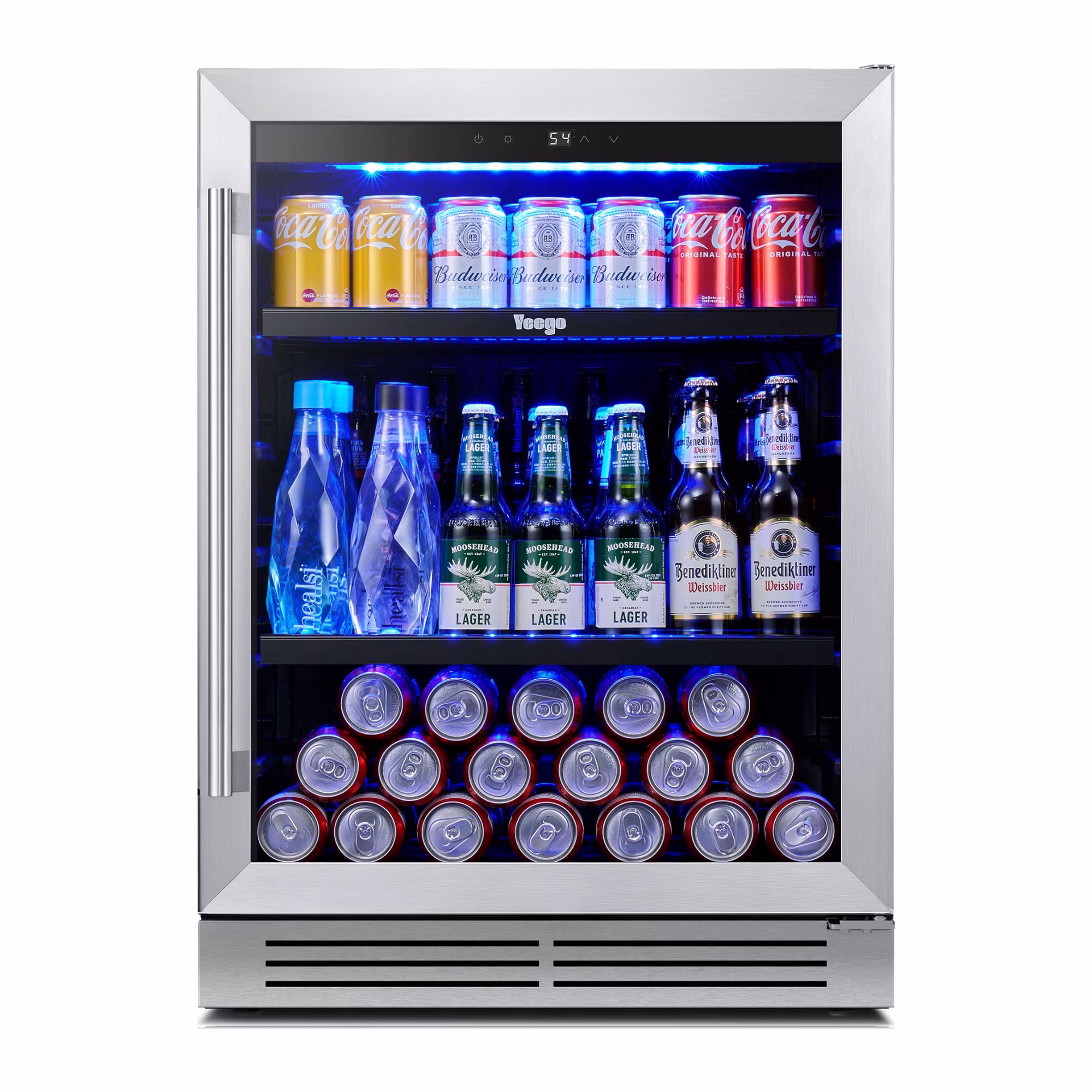 Yeego 180 Cans 24 Inch Beverage Refrigerator, Stainless Steel Built-in/Freestanding Cooler, Multi-Scenario Use for Home, Office, Dorm, Bar,Right Hinge